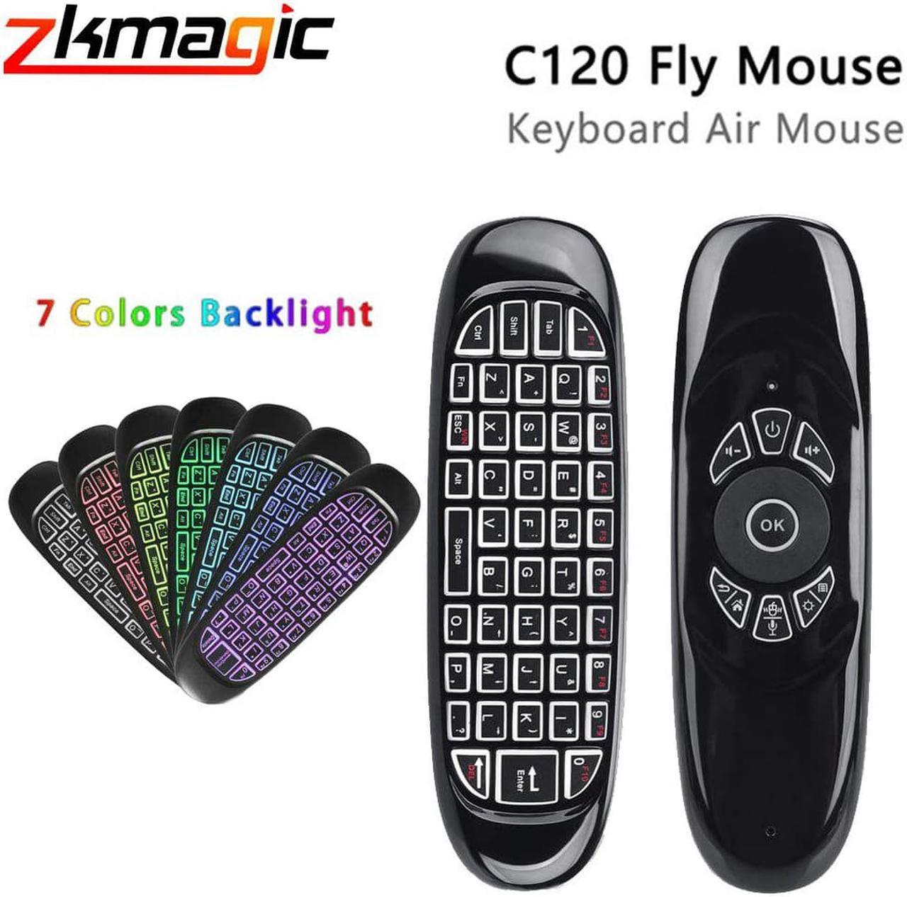 7 color backlit  English C120 Gyroscope Fly air mouse 6 Axis Sensor android Remote Control mini 2.4Ghz wireless keyboard