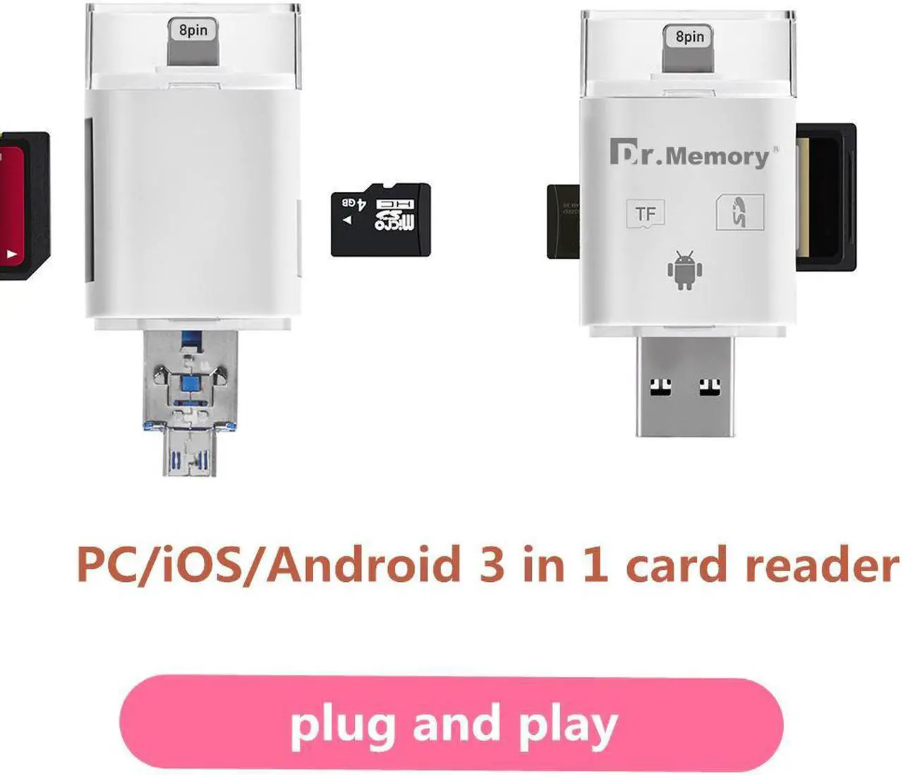 Alt view image 5 of 5 - card reader for Apple iphone 6s 7 plus Pendrive metal Expansion Android phone OTG memory card reader usb3.0