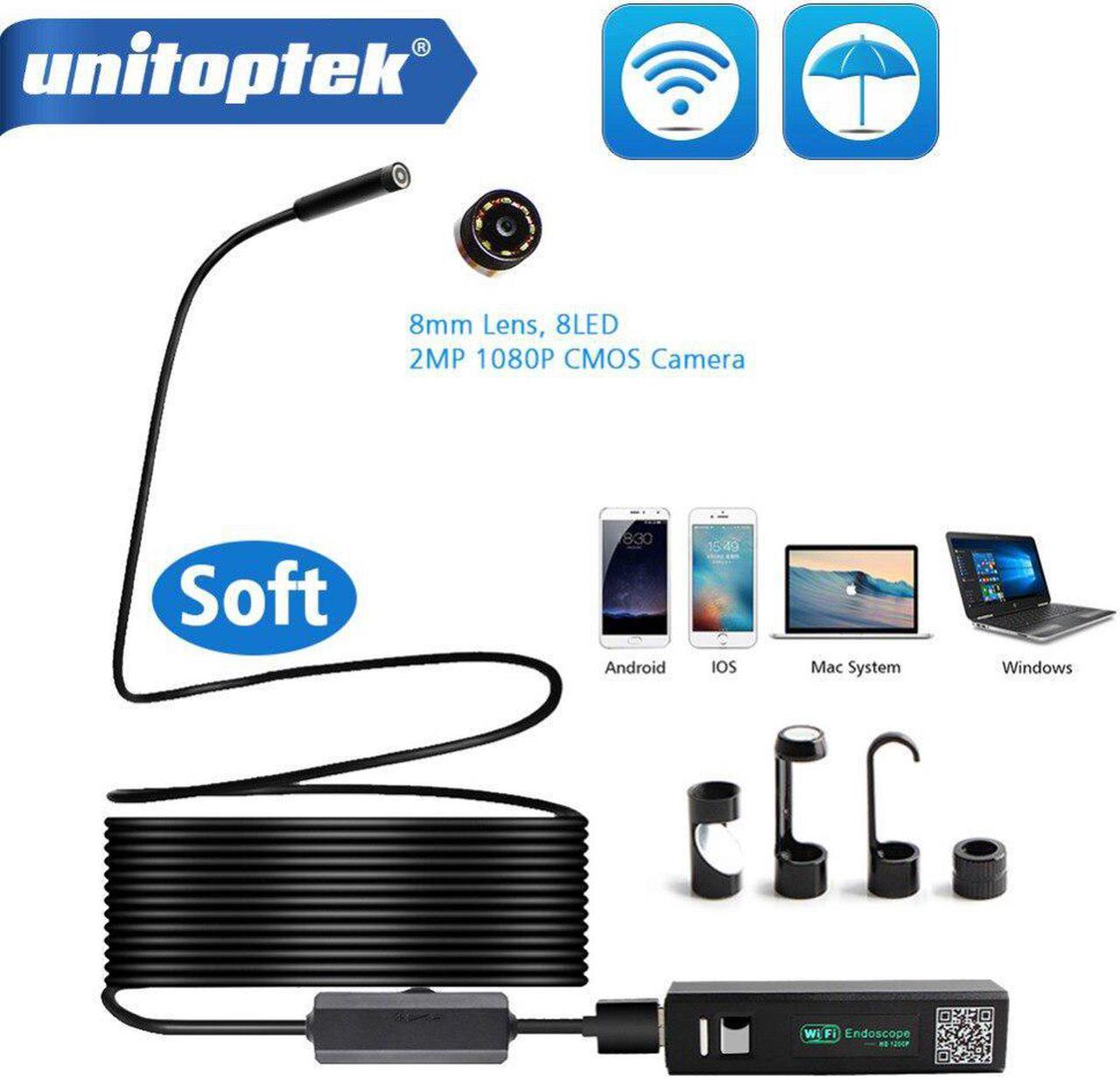 1M 2M 5M Wireless WiFi Endoscope Mini Waterproof Soft Cable HD 1200P Inspection Camera 8mm Lens 8 LED Borescope For Android IOS