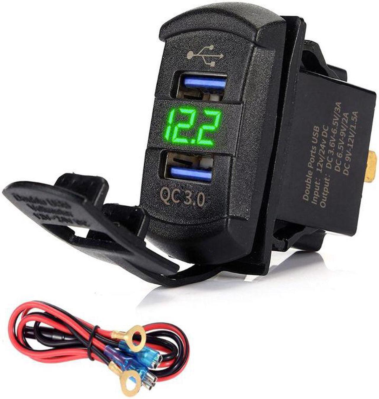 Charge 3.0 Dual USB Rocker Switch QC 3.0 Fast Charger LED Voltmeter for Boats Car Truck Motorcycle Smartphone Tablet