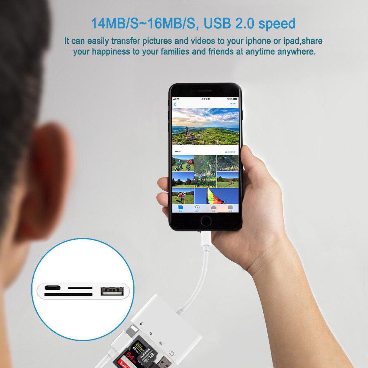 Alt view image 4 of 5 - 4 in 1 Camera Memory Micro SD Card Reader Adapter for Lightning to USB For iPhone pro 11 XS MAX 7 8 X 5 6
