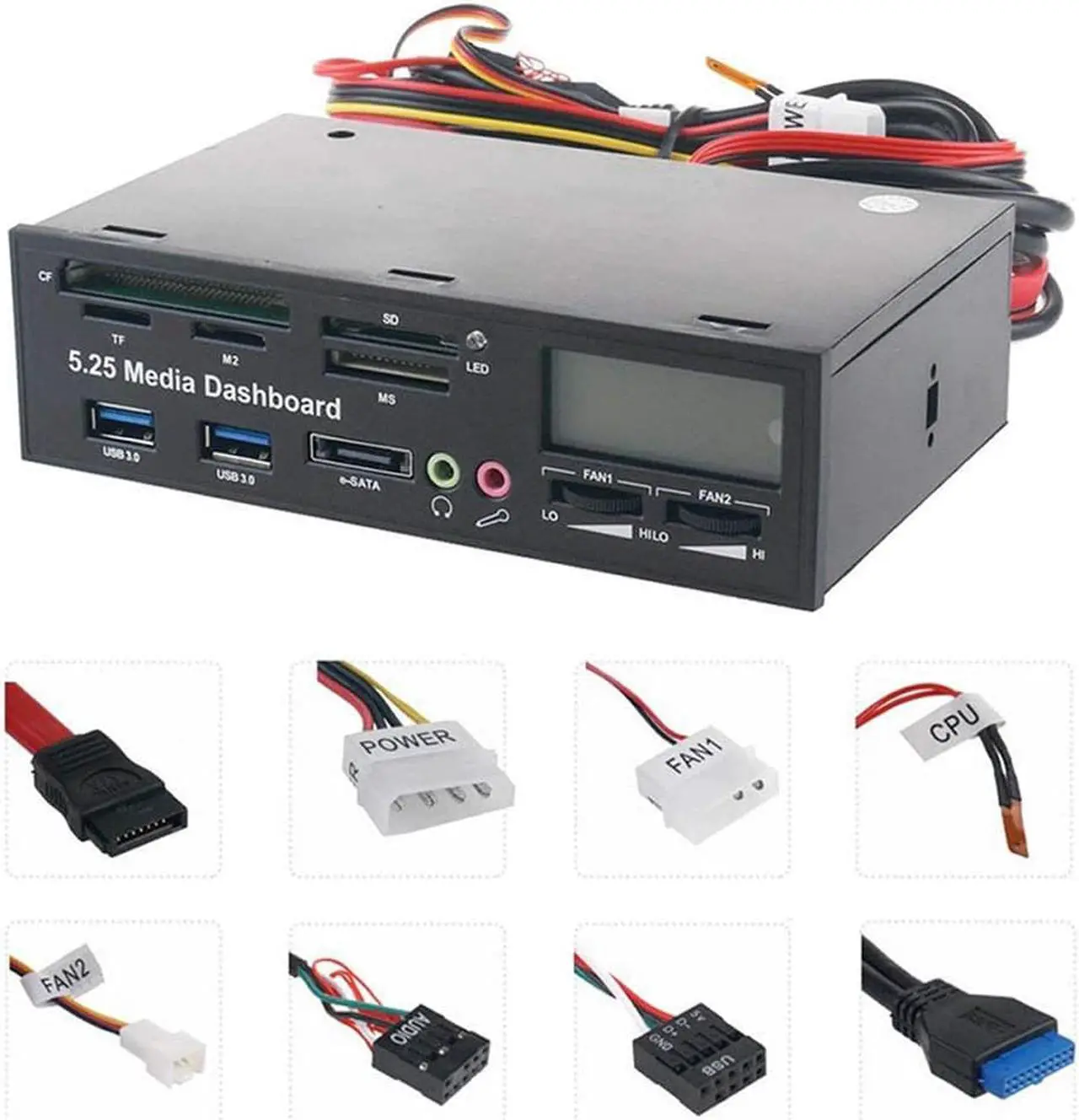Alt view image 2 of 5 - 1PC 5.25 Inch USB 3.0 High Speed Media Dashboard Front Panel PC Multi Black Card Reader