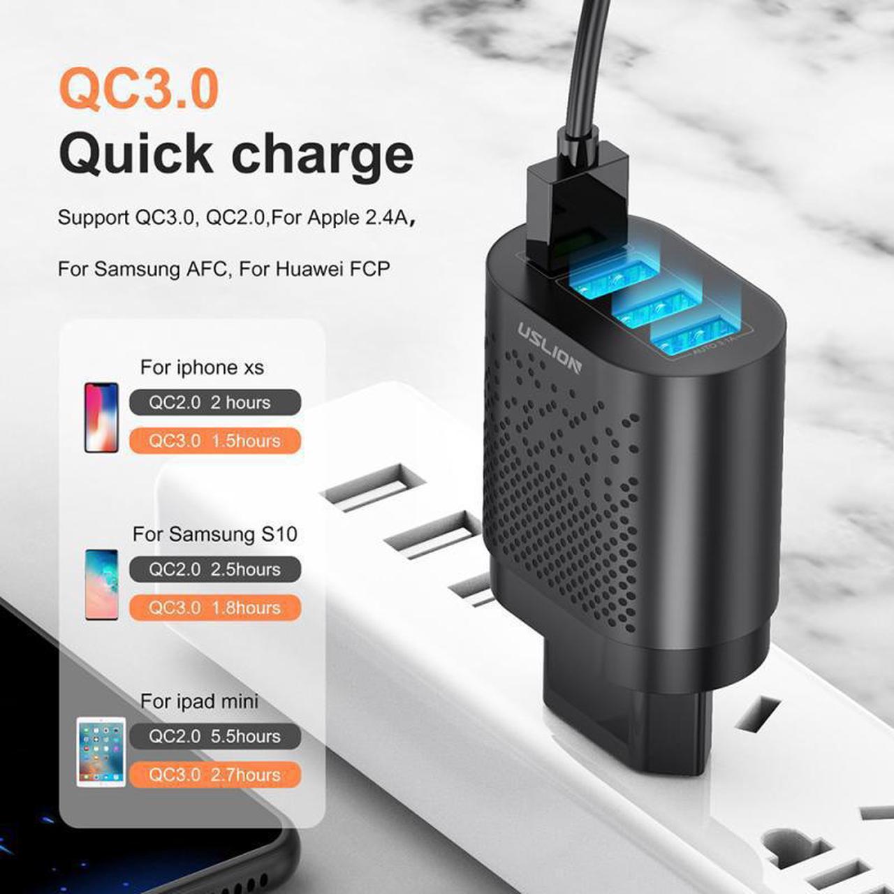 EU/US Plug USB Charger 3A Quik Charge 3.0 Mobile Phone Charger QC3.0 4 Port 48W Fast Wall Chargers for IOS Android