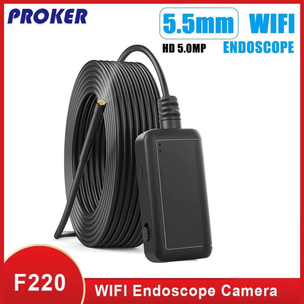 WIFI Endoscope Camera IP67 Waterproof Hard Cable Inspection Cameras 5.5mm 6 LED Endoscope Borescope for IOS Android F220