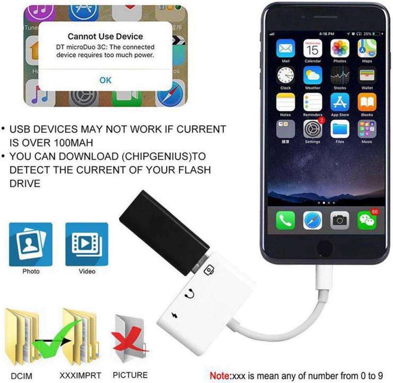 Alt view image 5 of 5 - style OTG Adapter USB 3 Camera Reader With 3.5mm Headphone Jack Connection Kits Data Sync For iPhone 11 X/XR/XS/8/7 500MA
