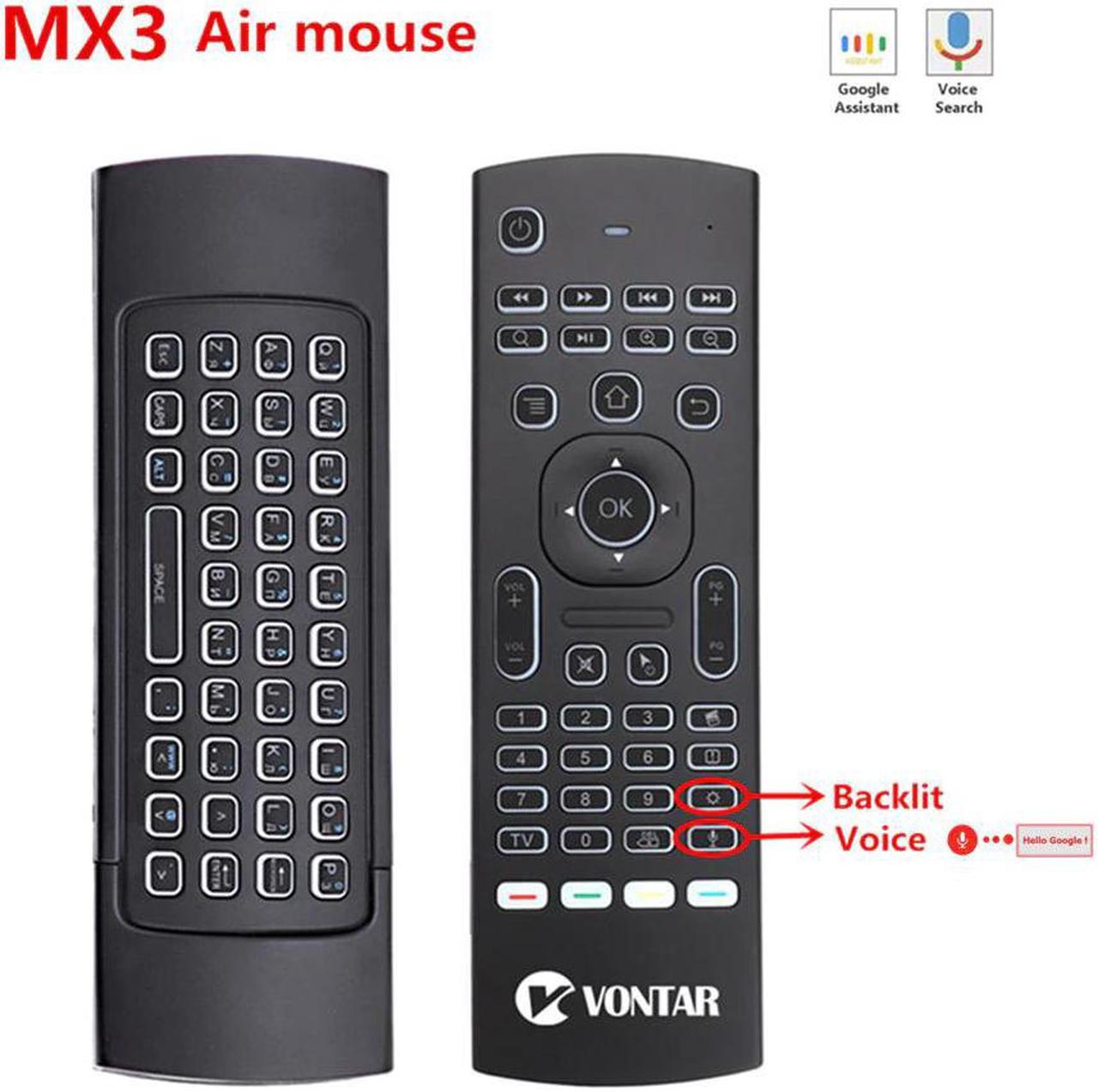 Backlit Air Mouse Smart Voice Remote Control  Pro 2.4G wireless keyboard Gyro IR for Android TV Box T9 X96 mini H96 max