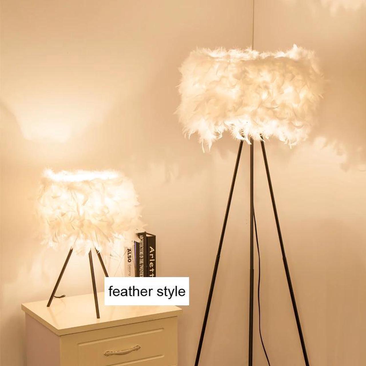 brandreth trippod leg standing floor table light lamp foyer living bedroom white LED optional feather floor light lamp