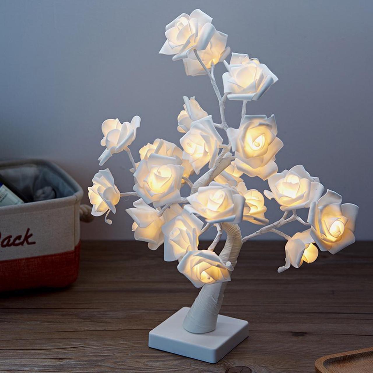 Alt view image 2 of 5 - White Pink Rose Flower Bedside Bedroom Night Light Table Lamp Home Decor Simulation Tree Christmas Wedding Party Desk Lamp
