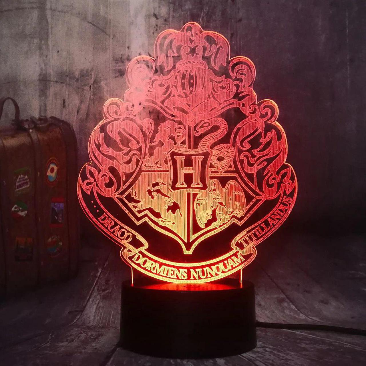 Movie Fans HOGWARTS Magic School Emblem Logo 3D illusion LED Night Light Mood Desk Lamp Home Decor Kids Toy Christmas Lamp