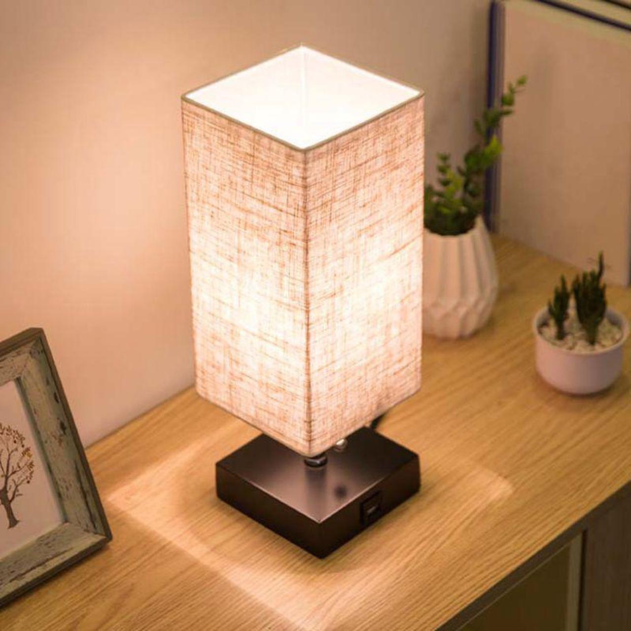 Base Fabric Shade Bedside Table Lamp With USB Port & Pull Switch Modern Design