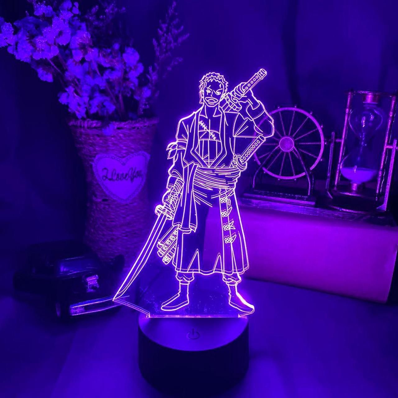 Zoro Figure Led Night Light for Kids Bedroom Decoration Japanese Anime One Piece Nightlight Gift Cool Bedside Table Lamp