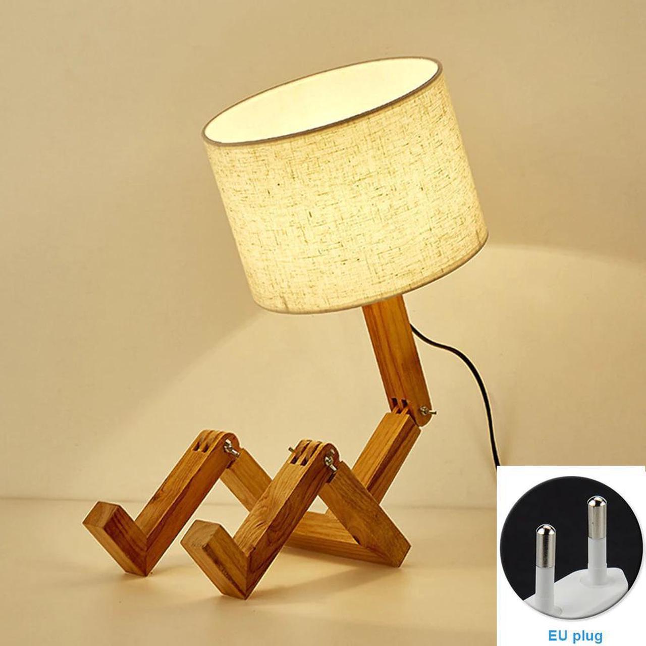 Eye Protection LED Table Lamp Robot Shaped Wooden Base Lighting Fixture Flexible Learning E27 For Bedroom Nordic Modern