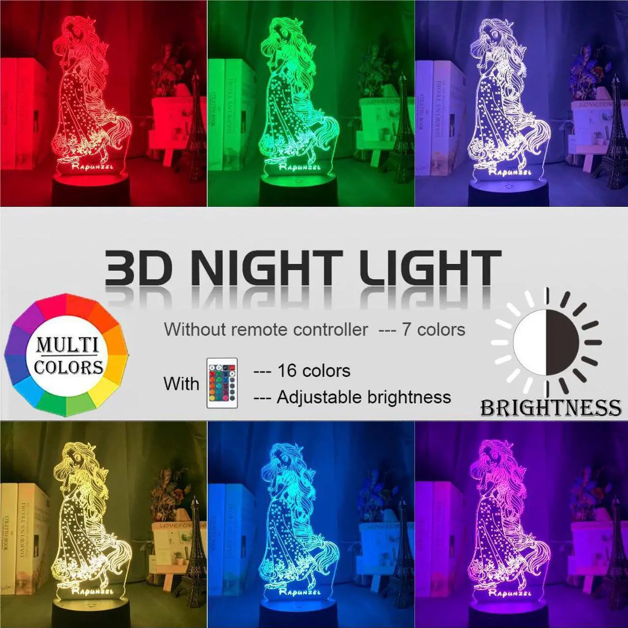 Alt view image 2 of 5 - 3d Optical Girls Night Light Rapunzel Figure Nightlight For Kids Bedroom Decoration Lighting Desk Lamp Gift Tangled Dropshipping