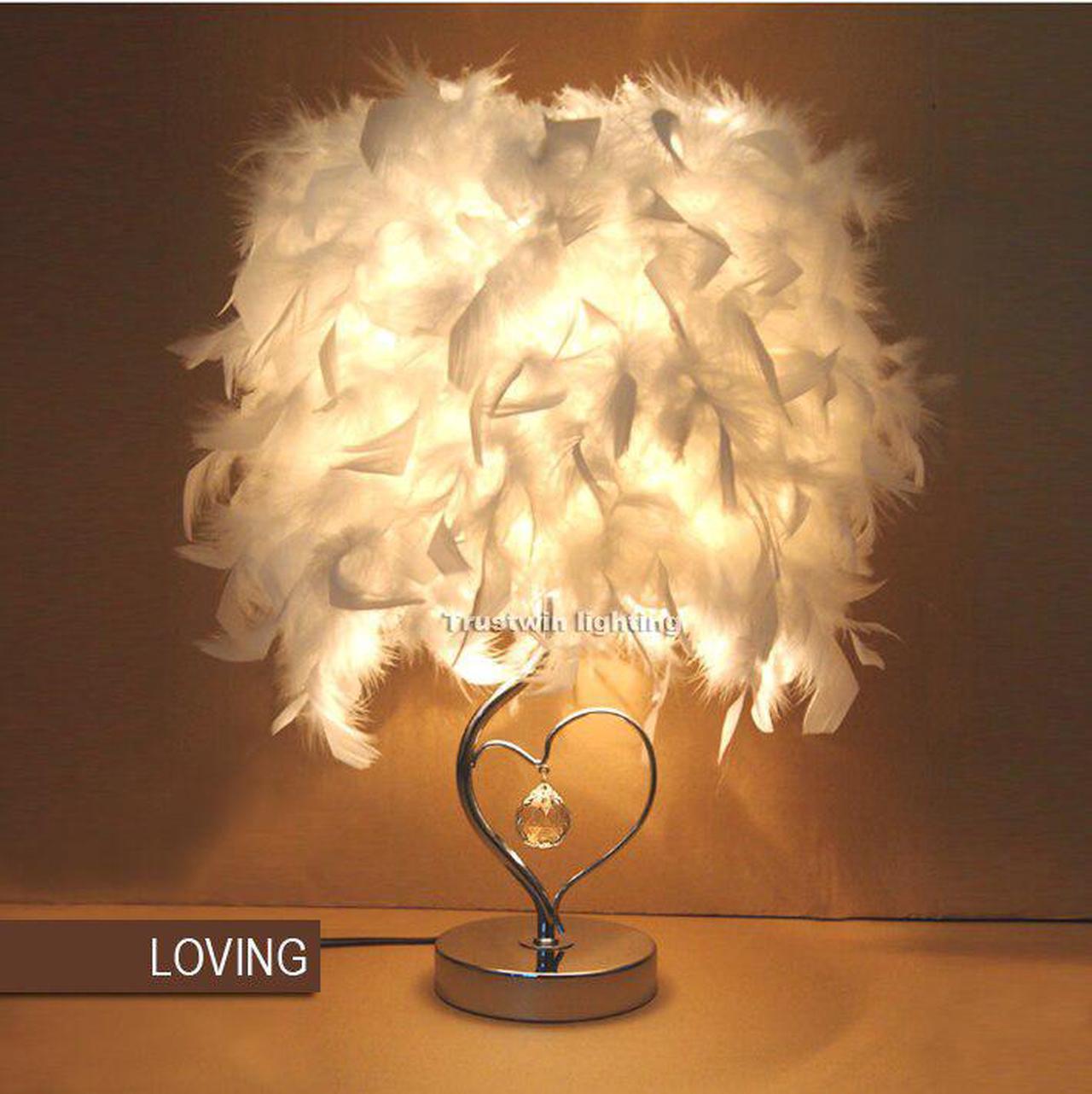 reading room foyer sitting room living heart shape white feather crystal table lamp light