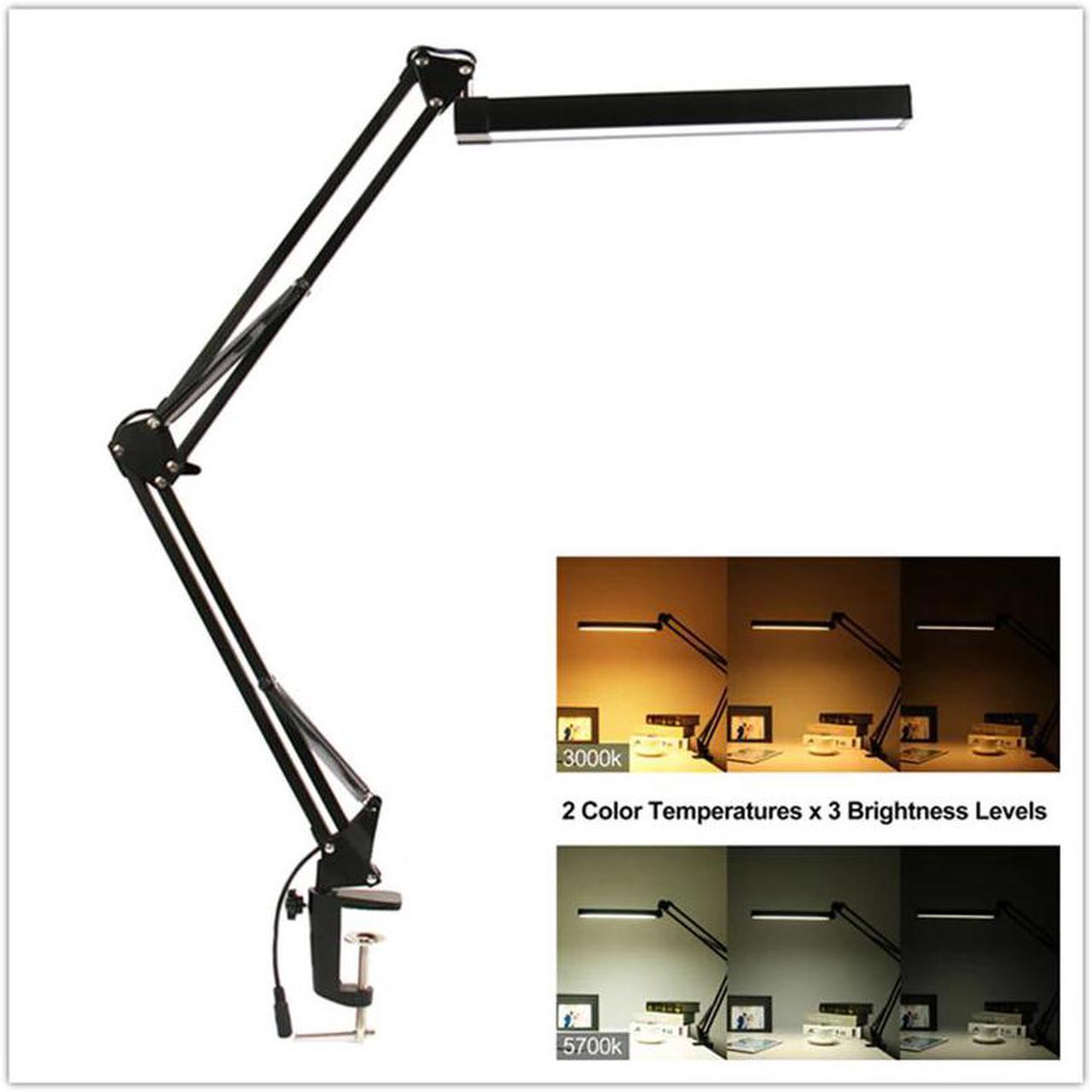 LED Desk Lamp Dimmable Flexible Swing Arm Lamp Clamp for Reading Office 3 Brightness Home Fixture Table Light LED Lighting