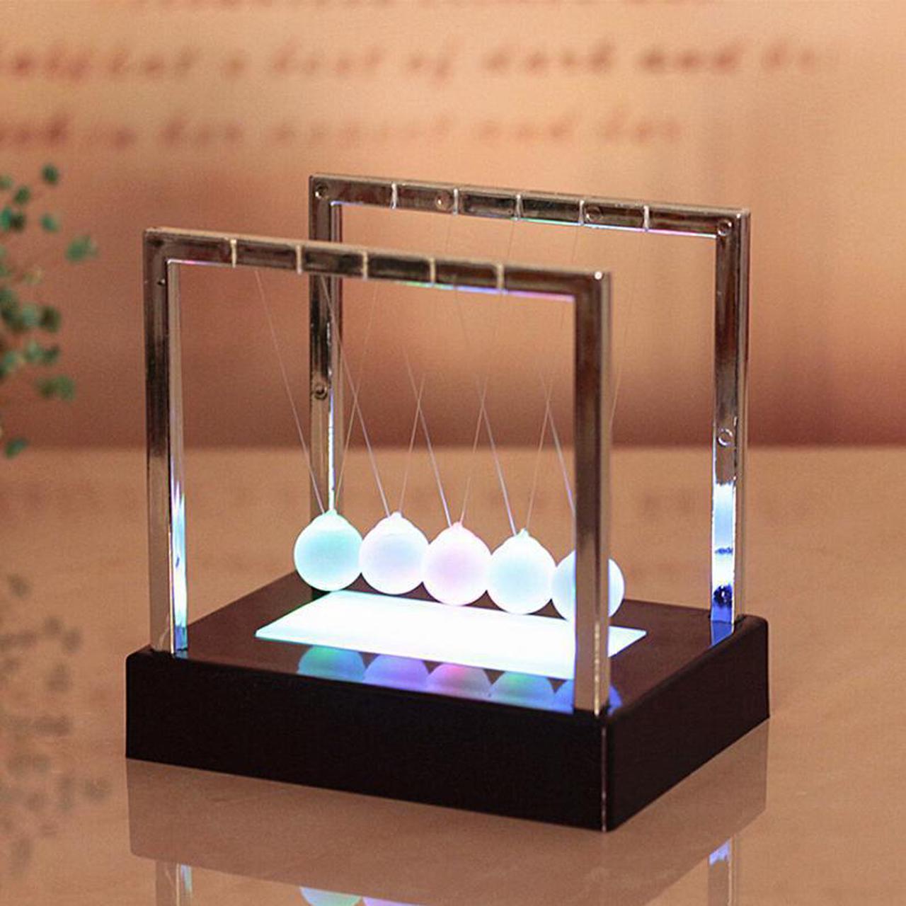 LED Light Swing Balls Ornaments Balance Pool Physical Energy Conservation Model Metal Craft Living Room Decor Gift Toys