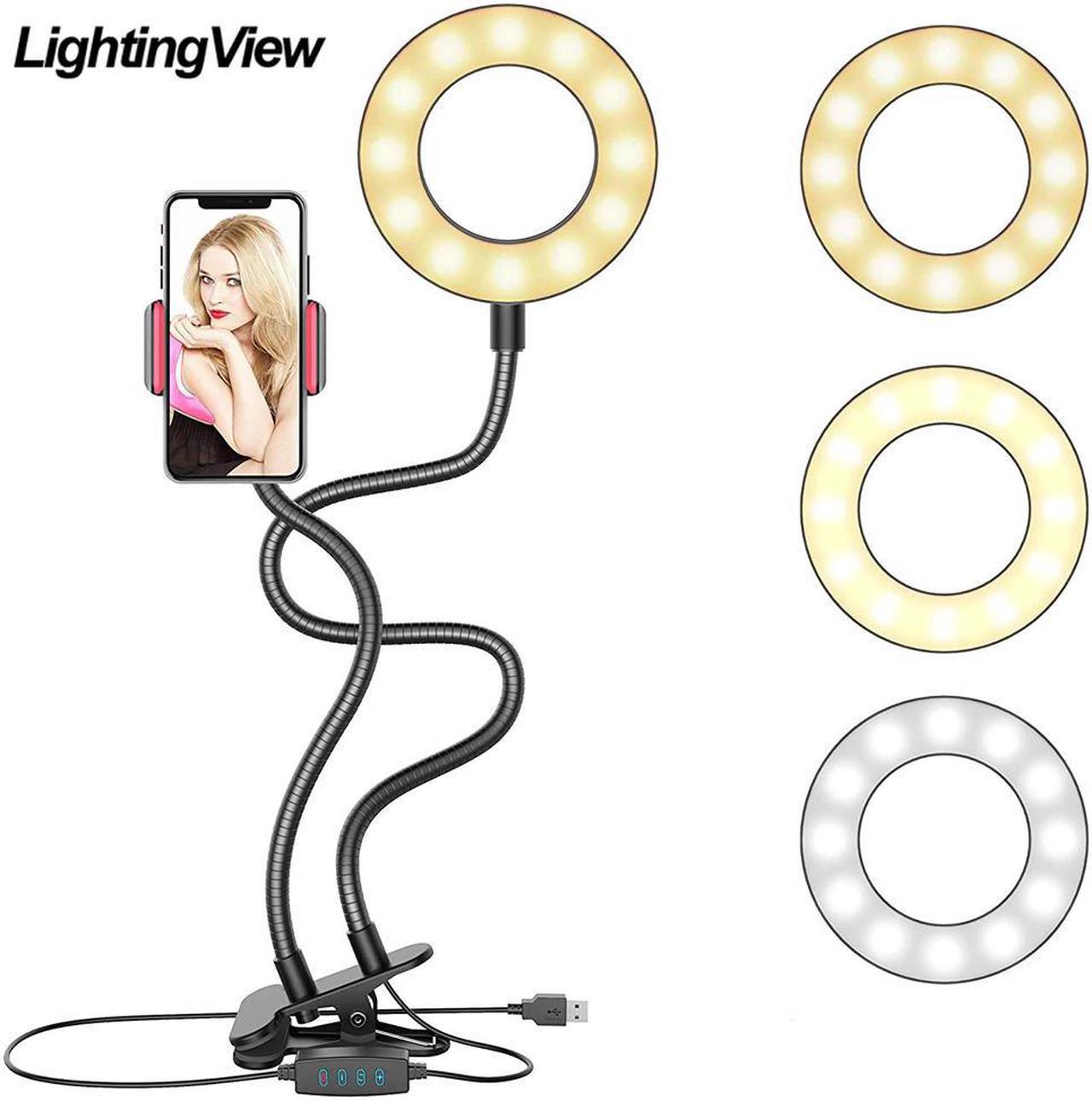 Clip On Led Selfie Ring Light With Cell Phone Holder Flexible Dimmable Make up Lamp Desk Table Lamp Photo Studio For Live Stream