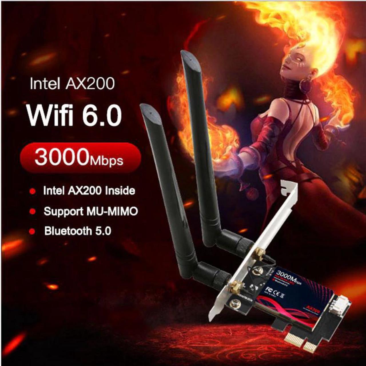 3000Mbps Wifi 6 dual band gigabit Wifi Adapter  AX200 PCI-X Wireless 2.4G/5Ghz Bluetooth 5.0 Network Card For PC Desktop