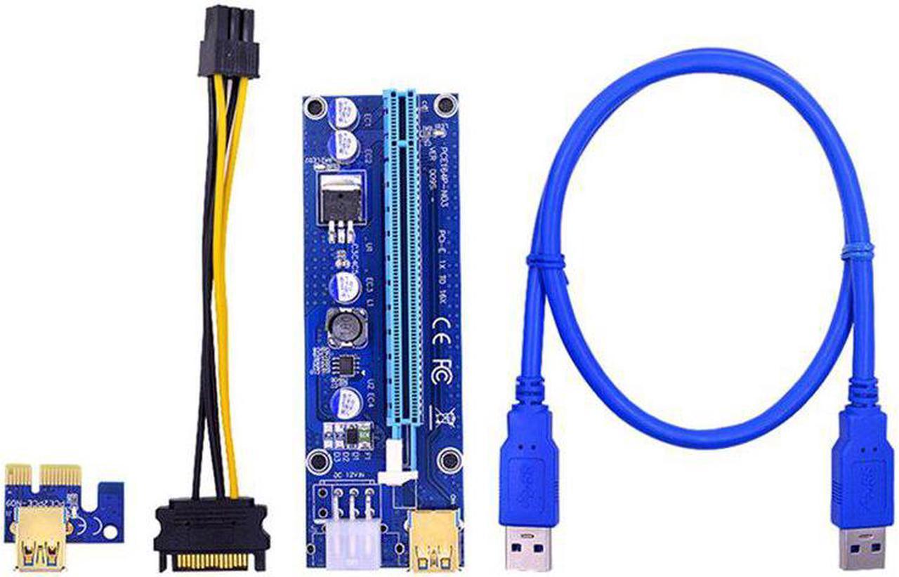 10 Pcs VER009S PCI Express PCIE PCI-E Riser Card VER009S 6Pin to SATA 1X 16X USB3.0 Adapter LED with SATA Power Cable