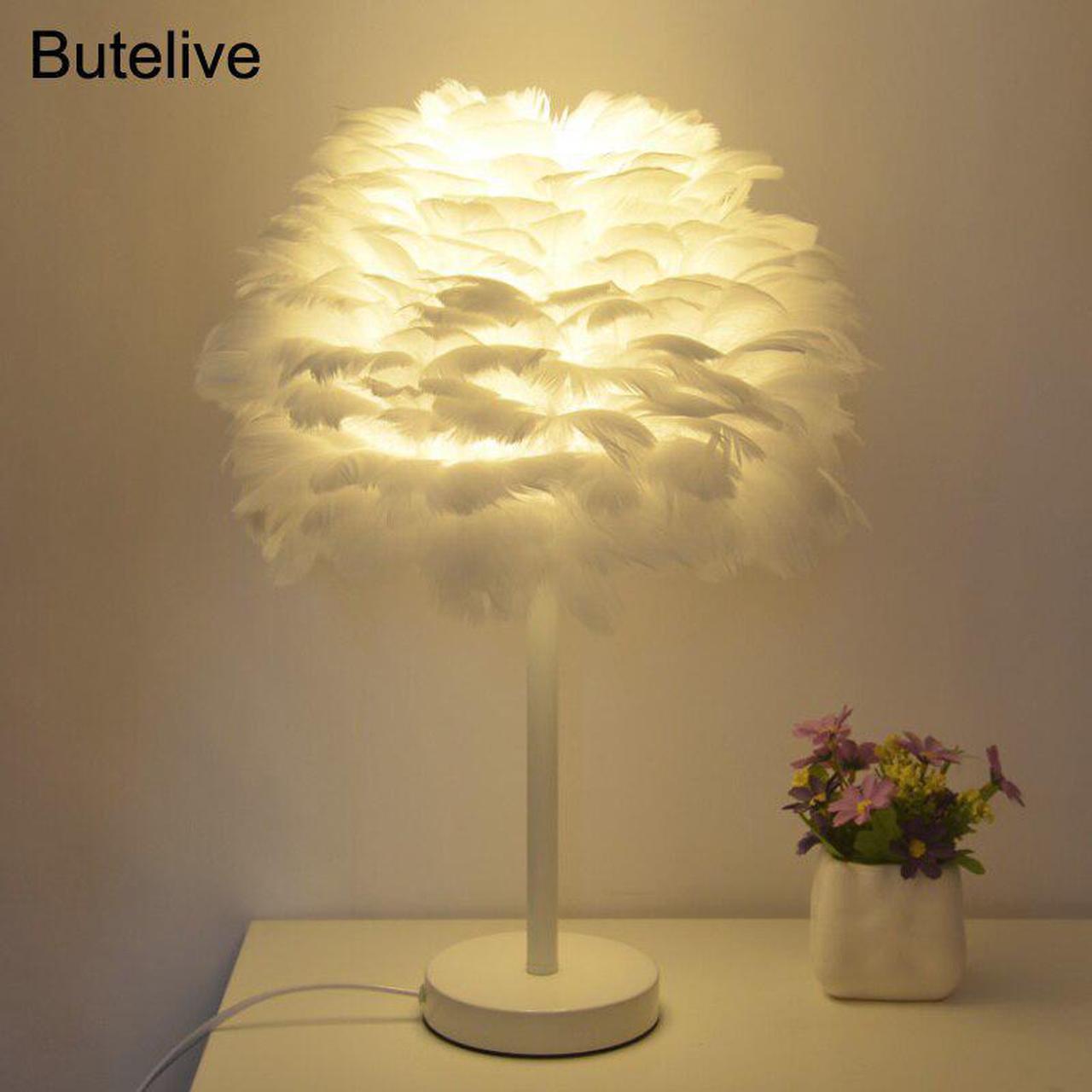 Feather Beside Table Lamp Goose Feather Lamp Beside Lamp Nightstand Lights Bedroom Living Room Wedding Birthday Desk Lamp E27