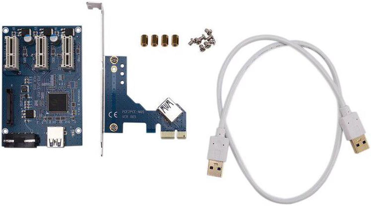 PCI E Express 1X to 3 Port 1X Switch Multiplier HUB Riser Card +USB Cable