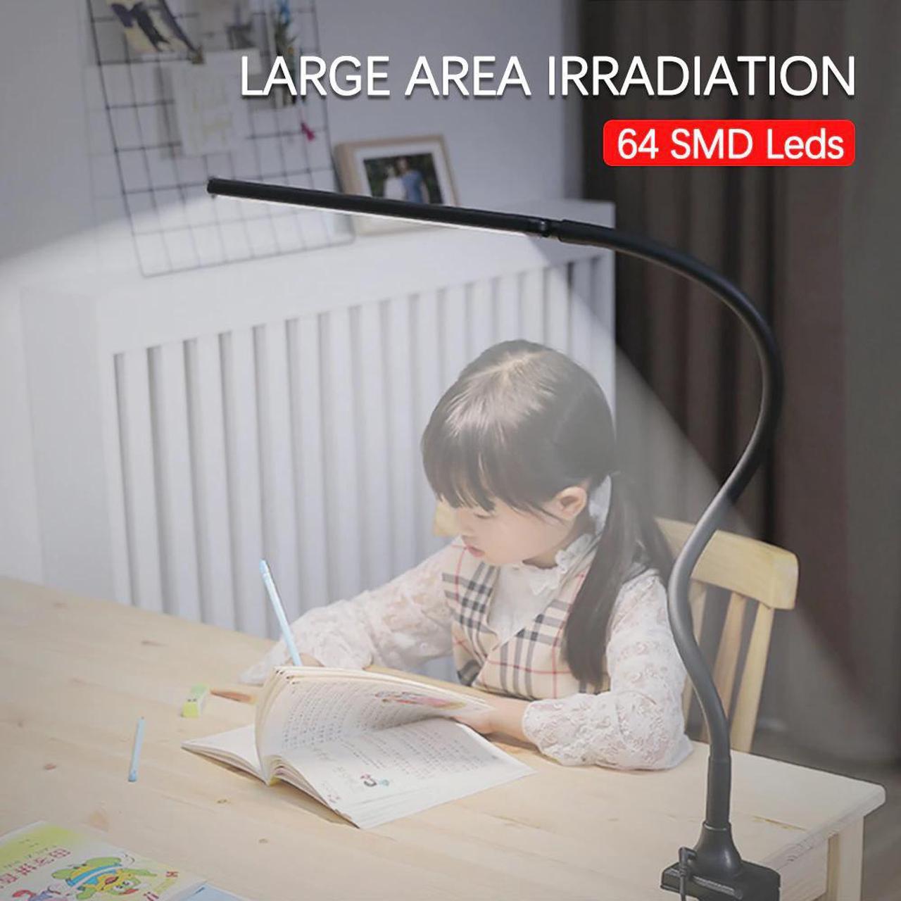 Arm Table Lamp 64 LEDs Clip Flexible Led Desk Lamp 5 level Brightness&Color Eye Protection For Bedroom Reading Study Office