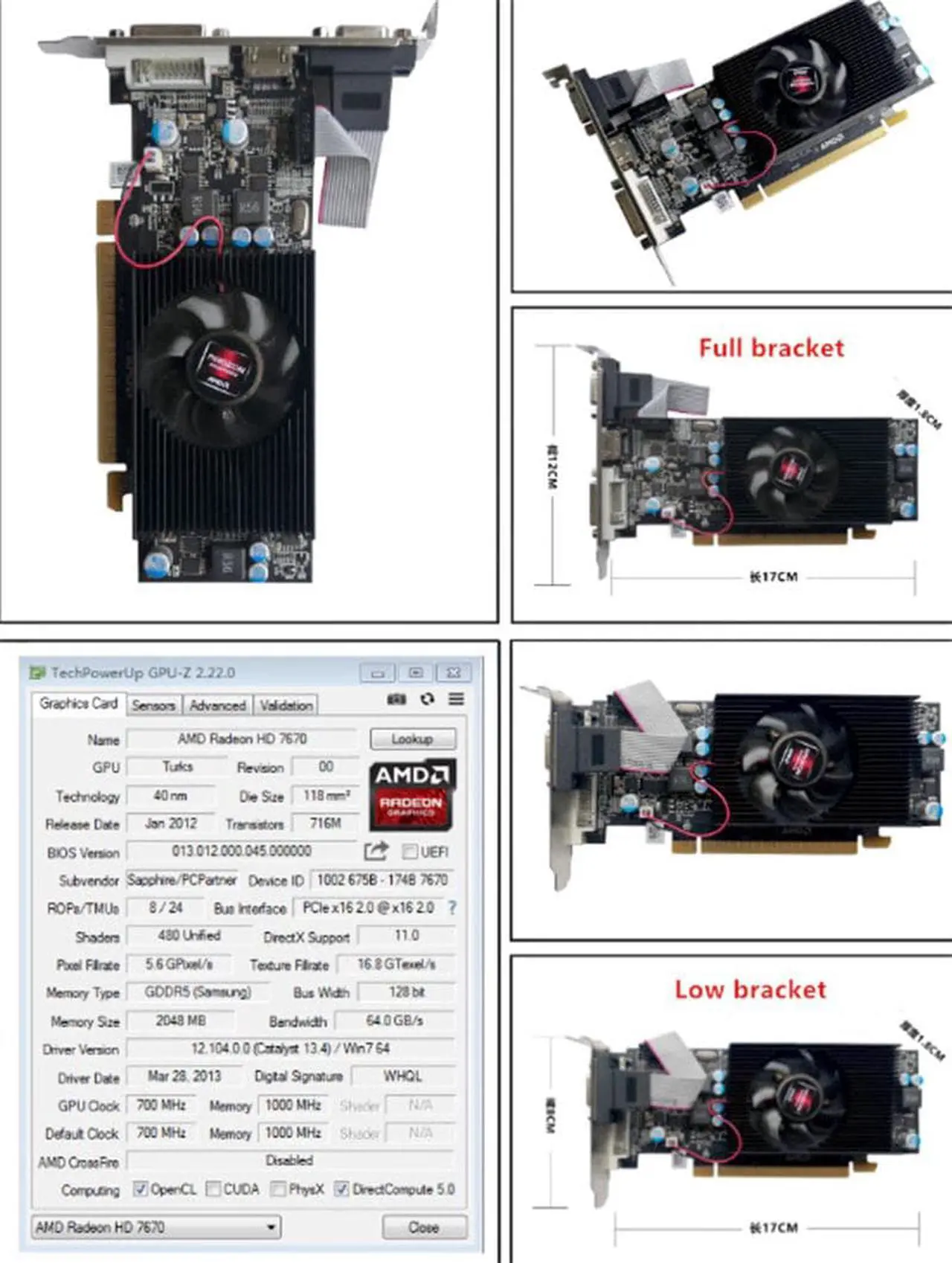Alt view image 2 of 2 - Card For AMD Radeon HD7670 DDR5 2G 128bit DVI VGA  PCI-E FULL Low profile Graphics Card NEW