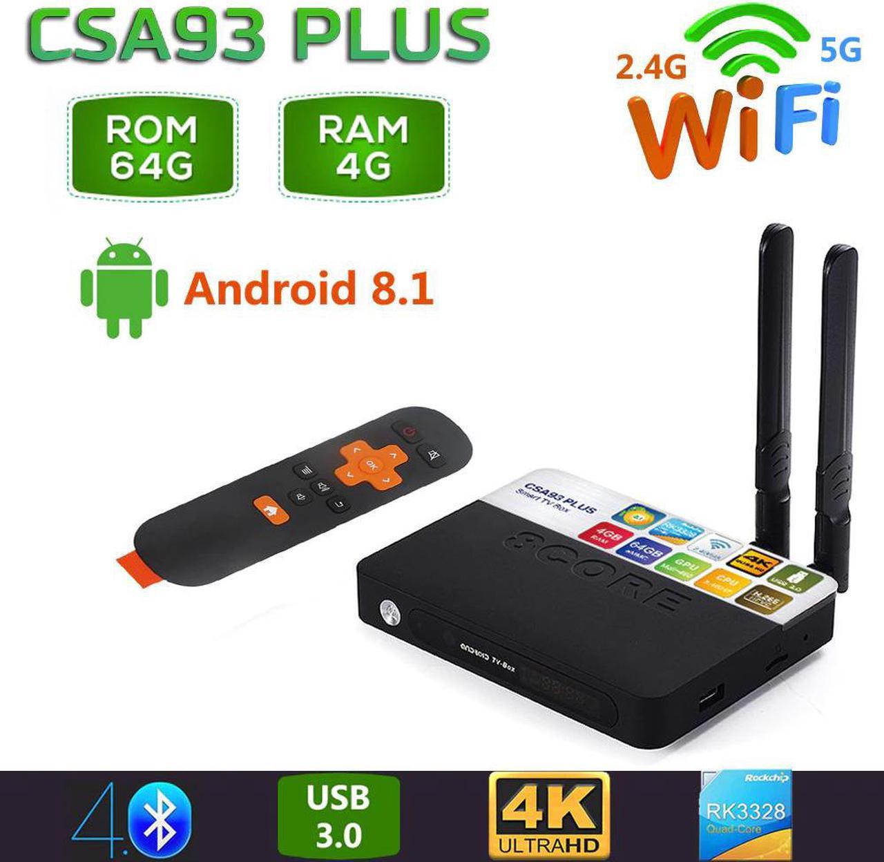 2019 CSA93 Plus Android 8.1 TV Box 4GB RAM 64GB ROM 2.4G 5G WiFi Bluetooth 4.0 Smart Set Top Box RK3328 H.265 4K HD Media Player