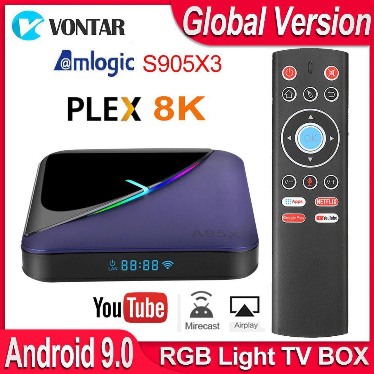 F3 RGB Light Android TV Box Android 9 9.0 Amlogic S905X3 Smart TV Box USB3.0 H.265 8K 60fps Youtube Plex Media Server