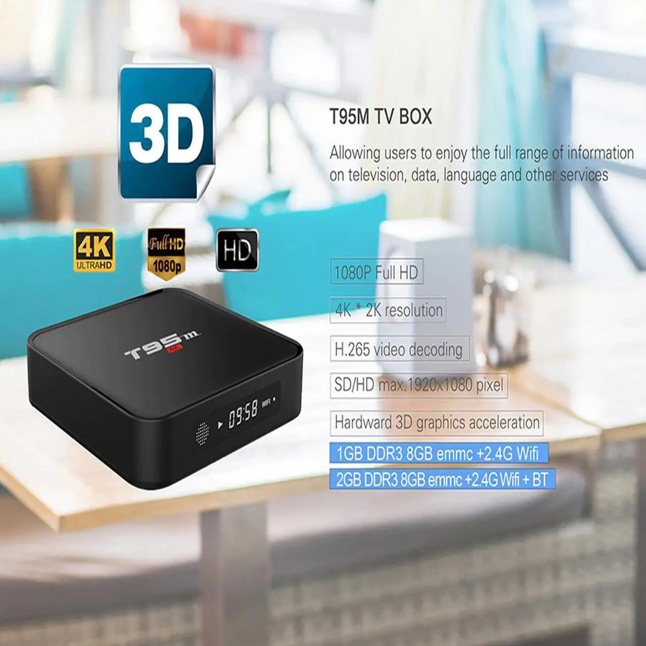 Alt view image 4 of 5 - 2020 Explosion T95M Android Google Internet Tv Box with S905X Quad Core 64Bit 2GB 8GB 2.4GHz WiFi Support 4K HD USB Media Player