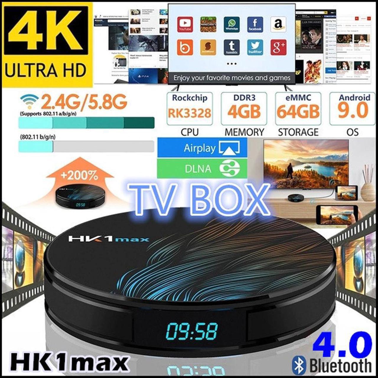 2020 Newest TV Box HK1MAX ,Android 9.0 Quad Core ,RK3328 Chip , 4GB+64GB ,Support 2.4G+5G WIFI , BT4.0 5000+Channe 7000+VOD