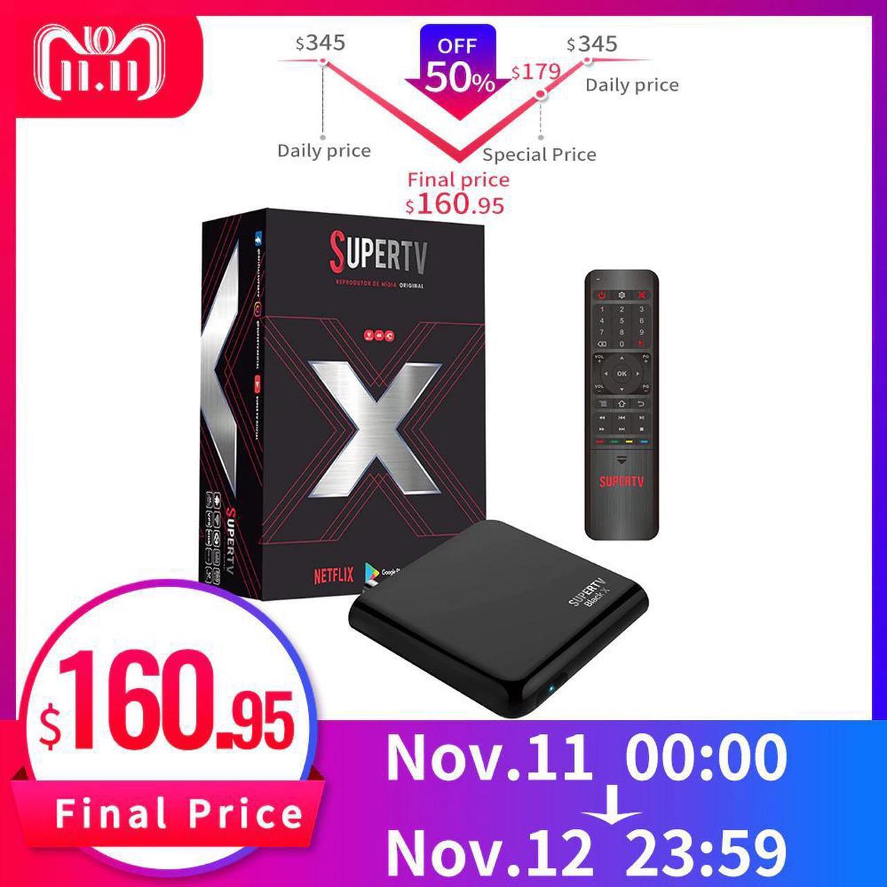 Main image of Supertv Black X TV Box 4K TV BOX ISDB-T Android Combo Receiver 2G 16G with AM4A Keyboard Air Remote Control IP TV Box