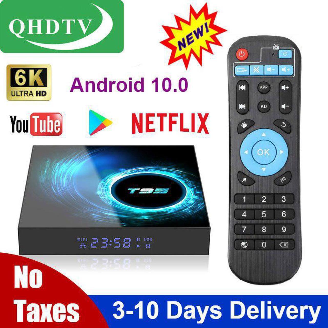 Main image of QHDTV T95 Android 10 6K Quad Core Netflix Media Player Lxtream Code 1 Year Android Smart TV Set Top Box PK x96 Max Plus