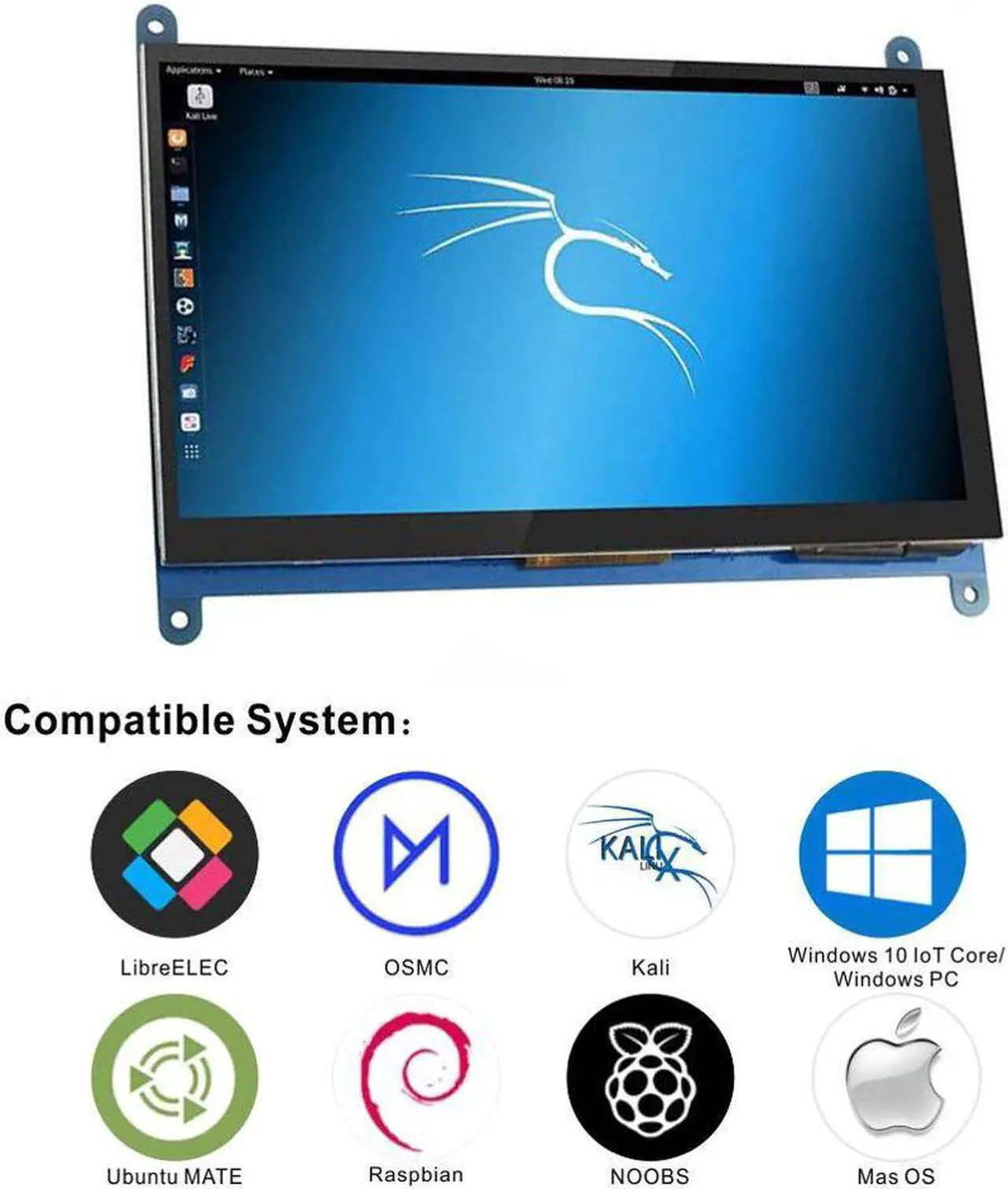Alt view image 5 of 5 - 7 Inch TFT Touch Screen LCD Display Monitor 1024x600 With Case for Raspberry Pi 3 Model B + Pi 4 Computer TV Box DVR Device