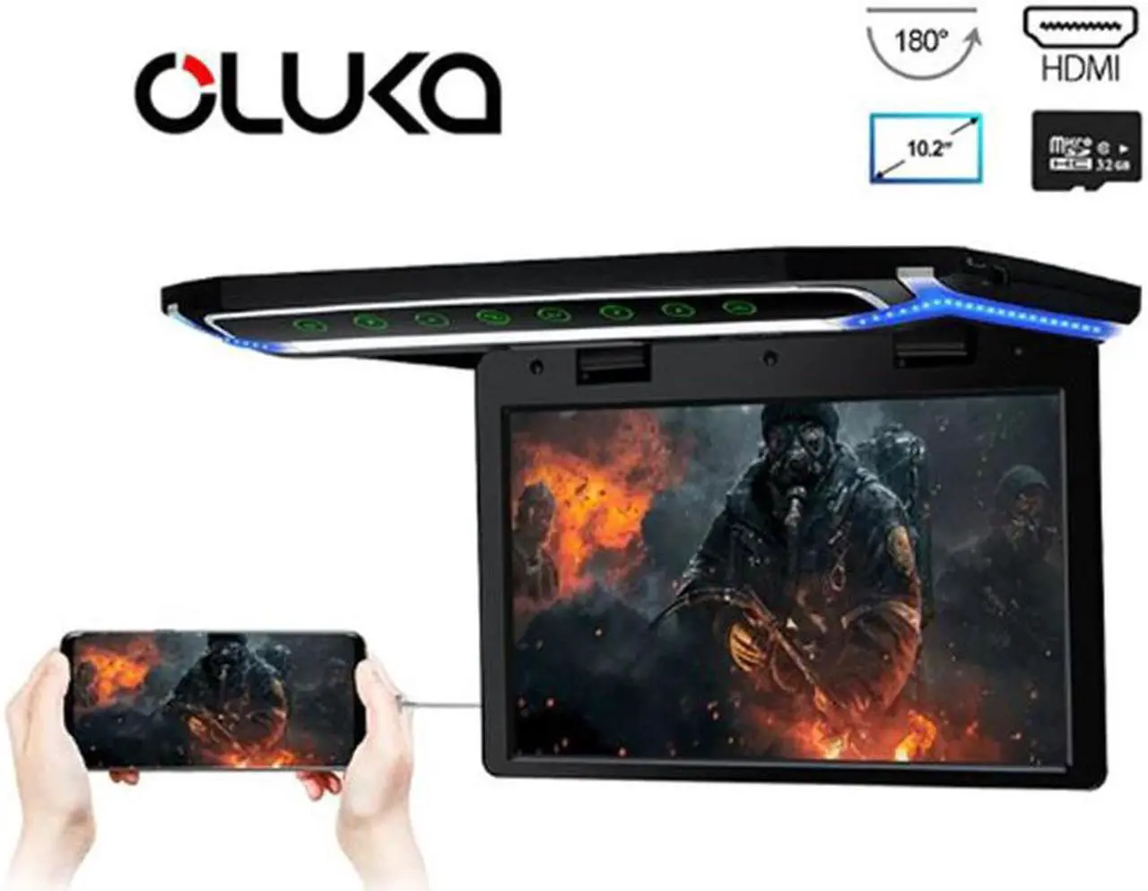 Alt view image 2 of 5 - 10.2" 1080P Video Player IPS Screen Wide Screen Ultra-thin Roof Mounted Monitor with TF Card Port Touch Button