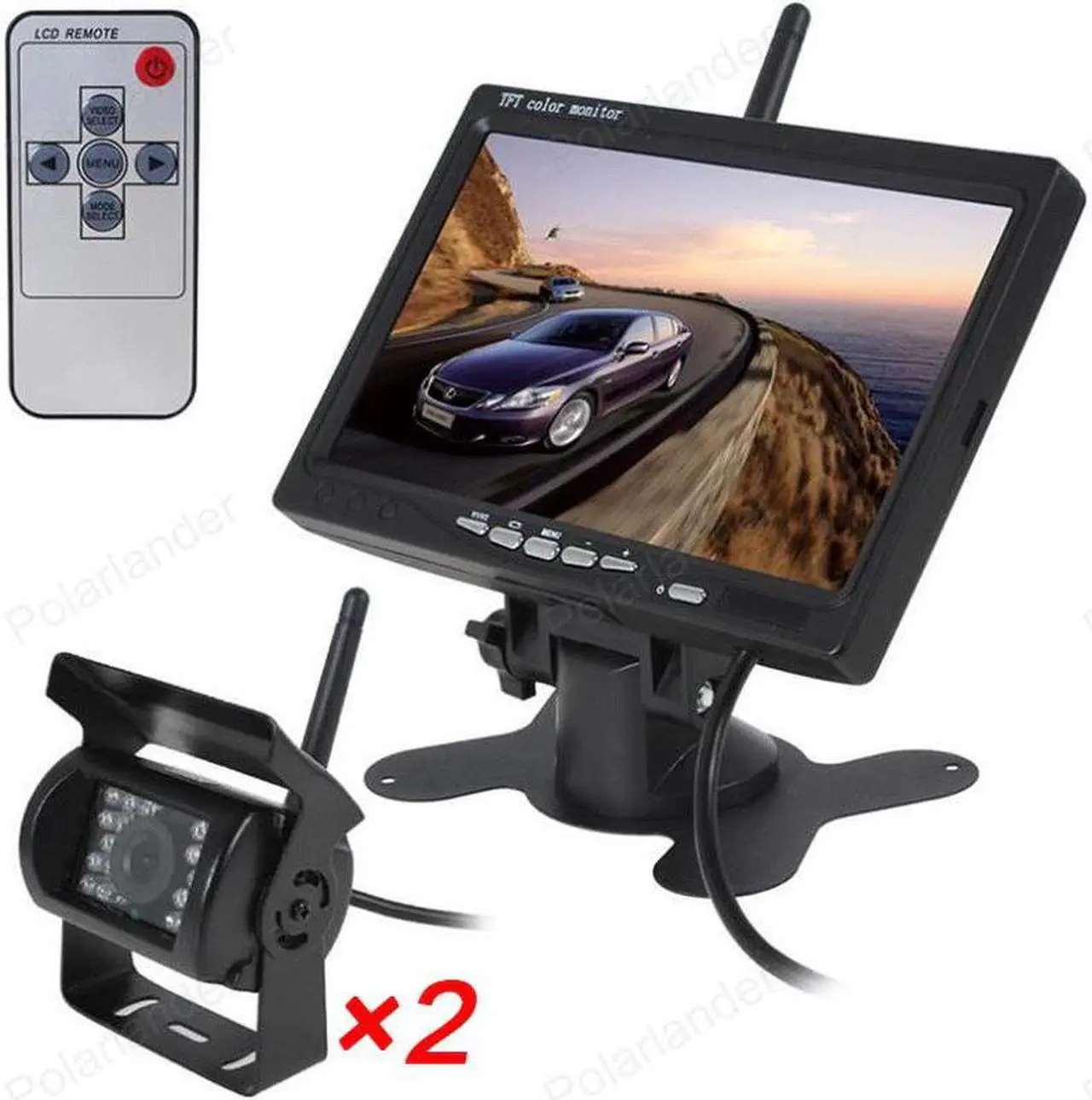 Alt view image 3 of 5 - Digital Display 800*480 Resolution 7 inch Car Monitor Screen with 18LED Rearview Camera +Remote Control wireless kit