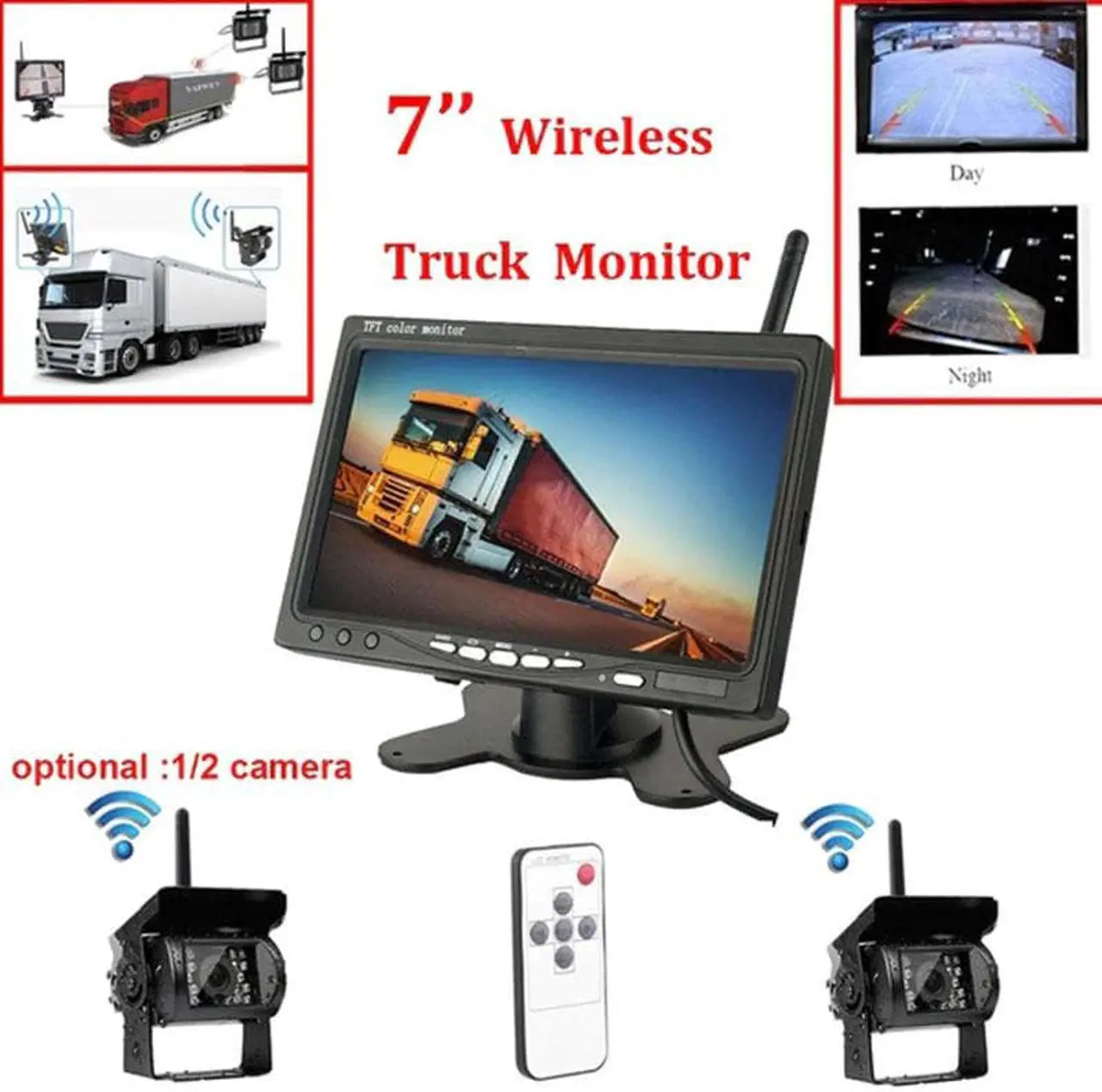 Alt view image 3 of 5 - 7" LCD Wireless Car Monitor HD Display Automotive Reverse Night Version Backup Camera Parking System for Car Rear View Monitors