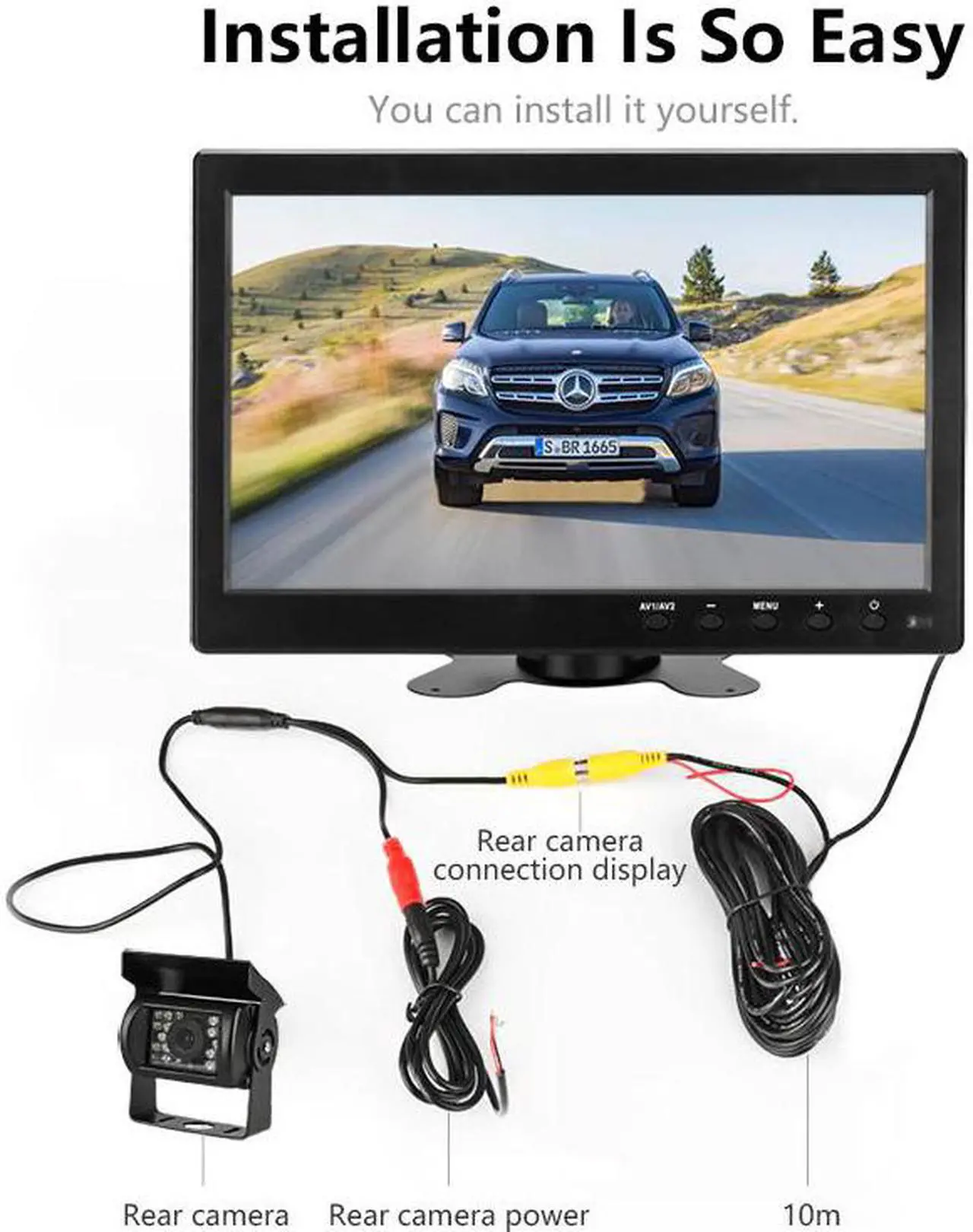 Alt view image 5 of 5 - 10 inch Car Monitor IPS Display Cameras Reverse Image Flip 2 Channel Input PAL/NTSC Security Monitor Paking System