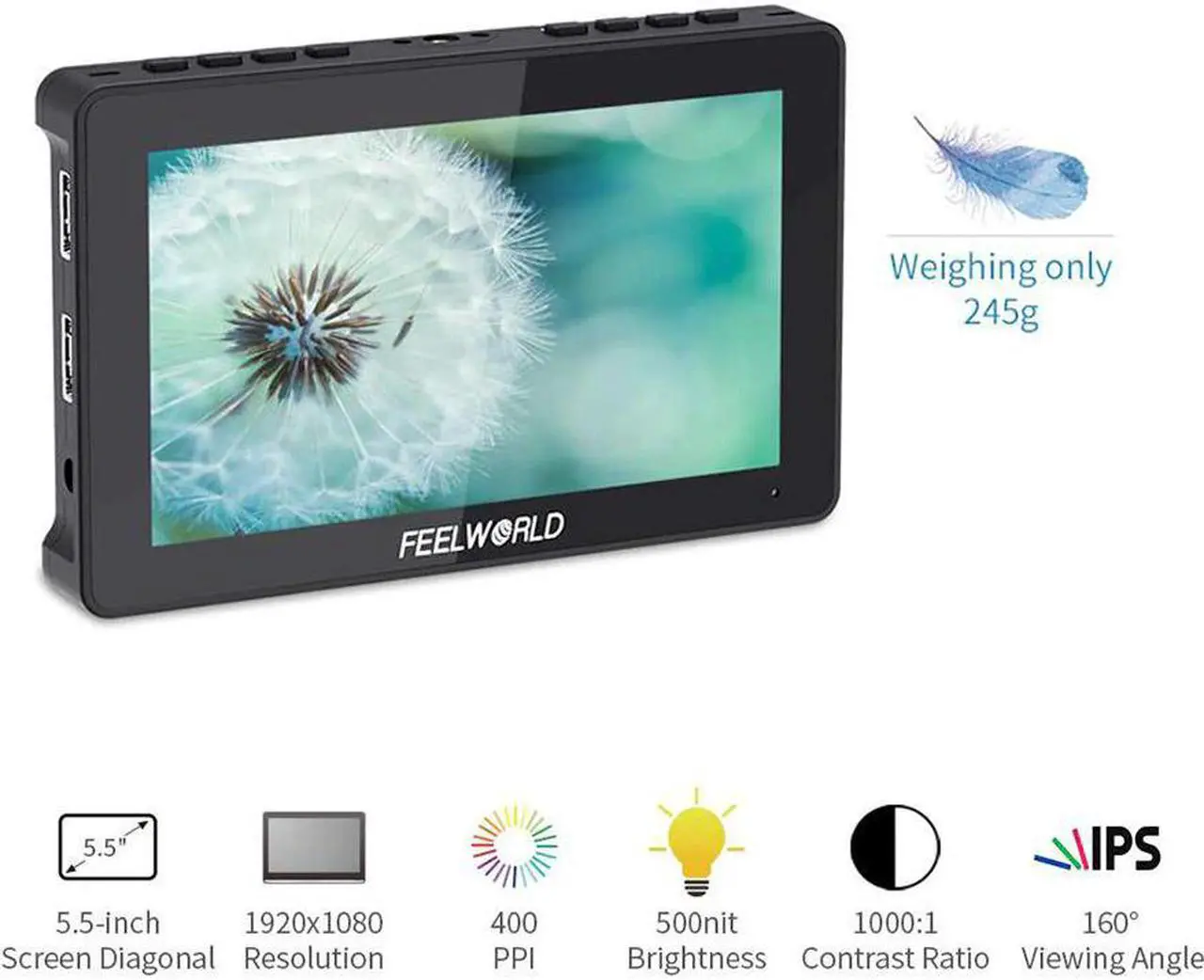Alt view image 3 of 5 - Video Monitor Camera Field Monitors for DSLR with External Power Kit to Installl Wireless Transmission LED Light
