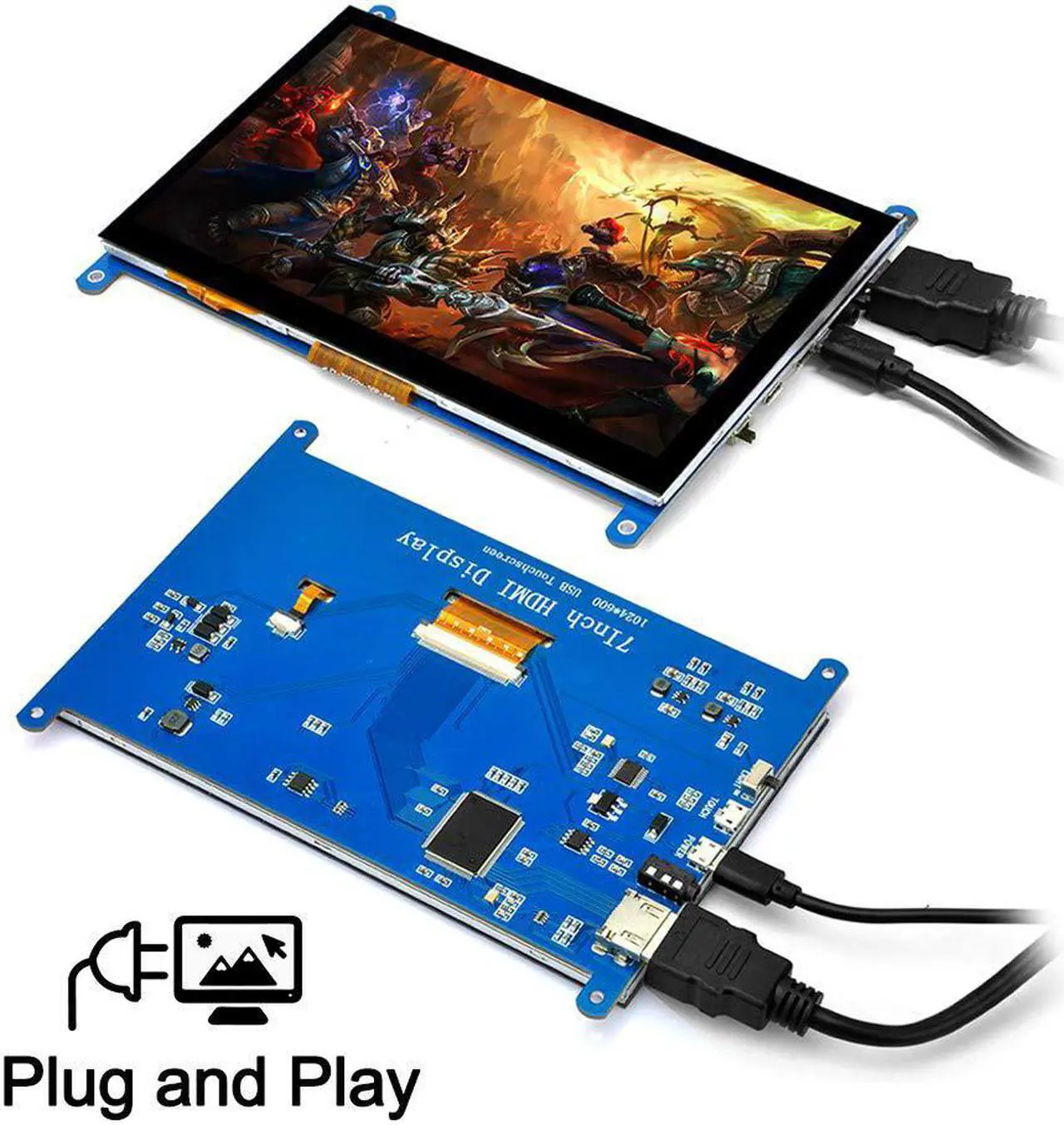 Main image of 7 Inch TFT Touch Screen LCD Display Monitor 1024x600 With Case for Raspberry Pi 3 Model B + Pi 4 Computer TV Box DVR Device