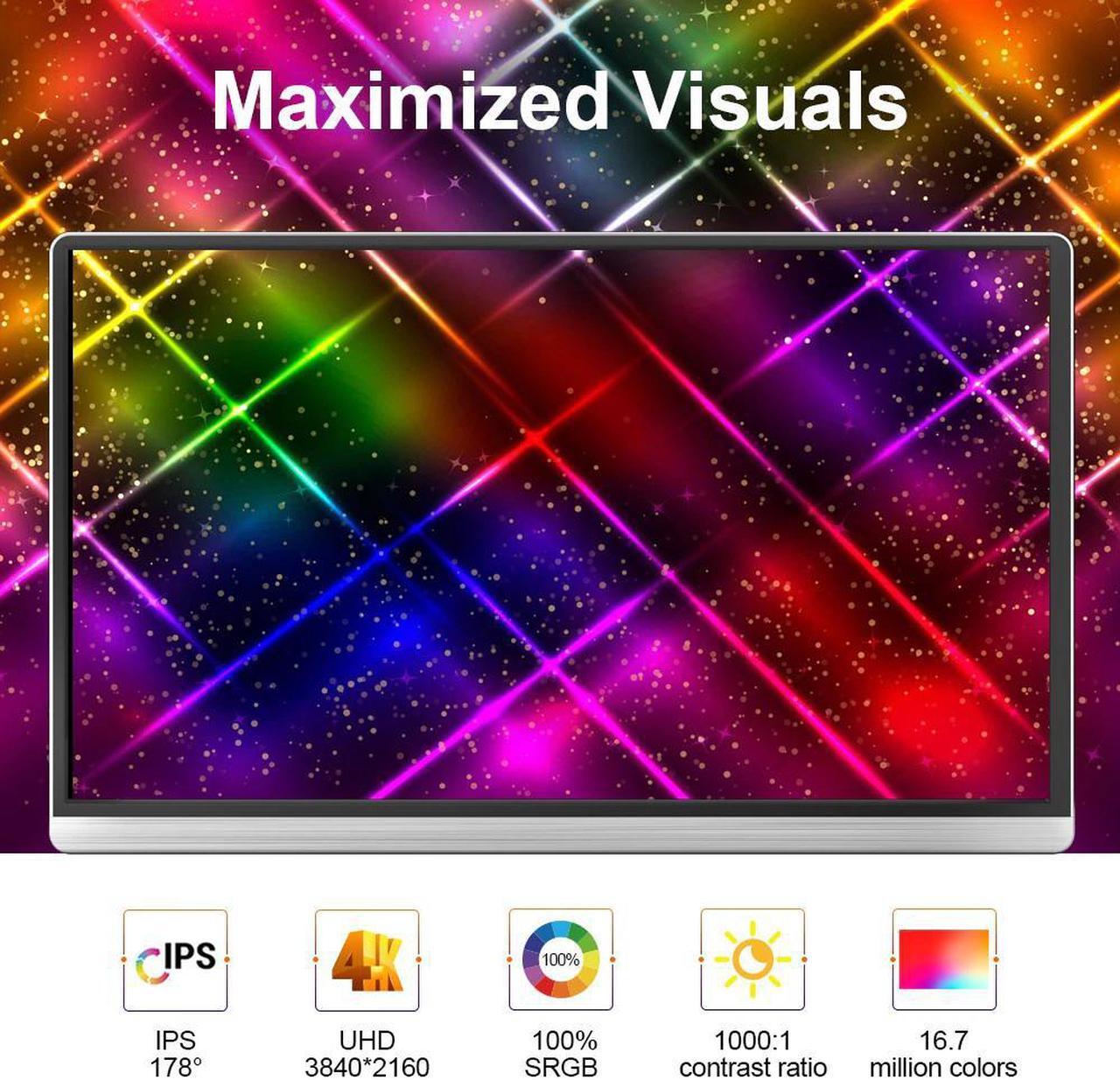 Alt view image 2 of 5 - 4K Portable Monitor for Xbox One X S Maga Man X8 15.6 Inch USB Type C Screen IPS 3840x2160 UHD External Computer Display