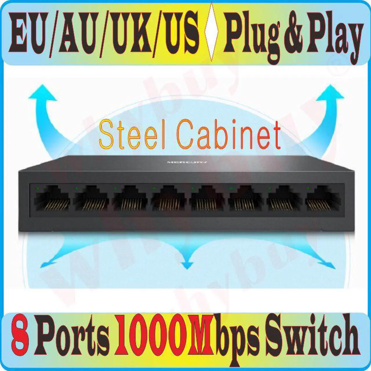Main image of Cabinet Network 8 Ports Gigabit Desktop Switch 1000Mbps Gigabit Ethernet Switch Lan Hub Full/Half duplex Exchange