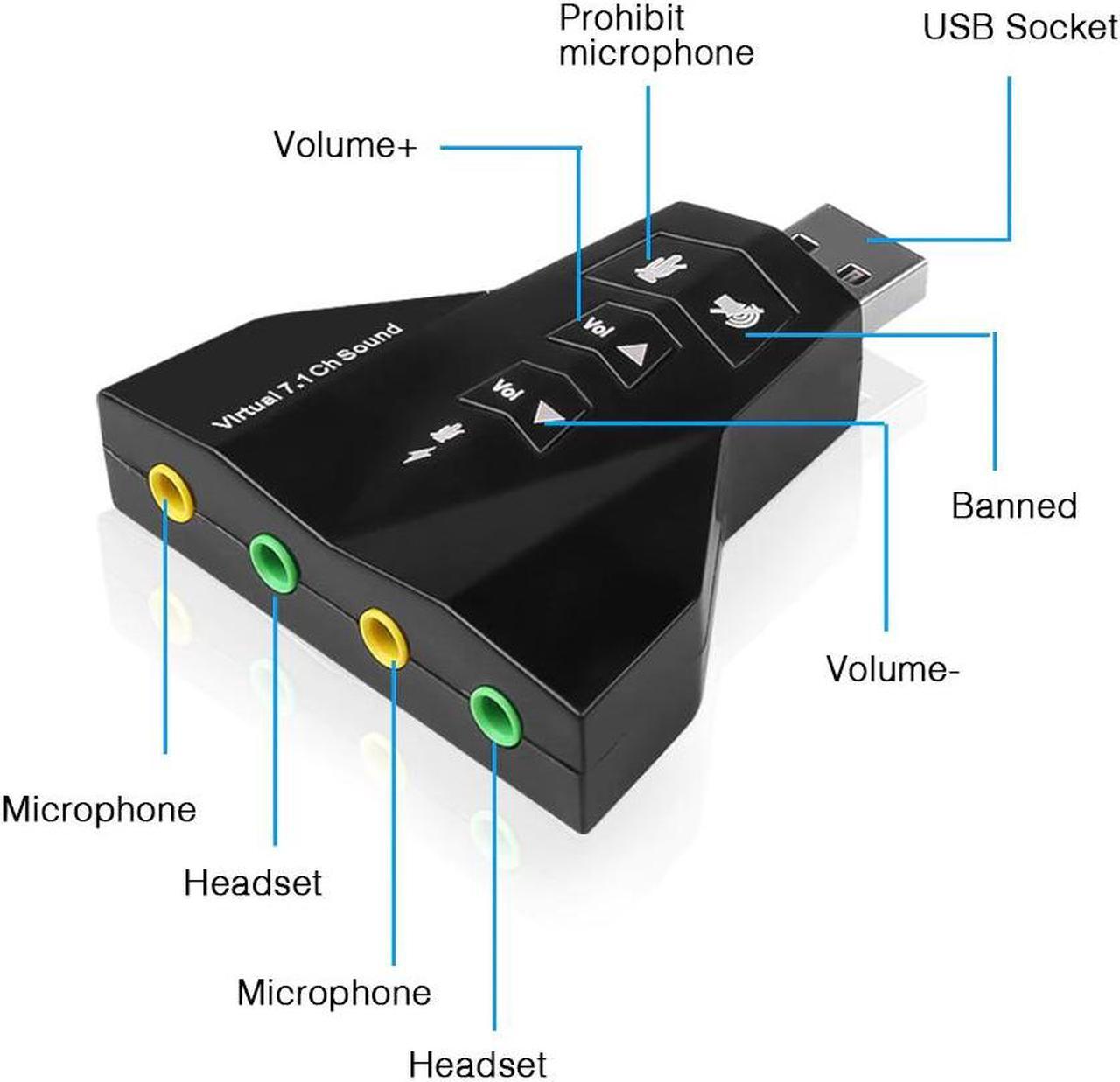 Alt view image 4 of 5 - High Quality 2 in 1 3D External Dual USB Audio Sound Card Digital Dual Virtual 7.1 USB 2.0 Audio Adapter Double Sound Card