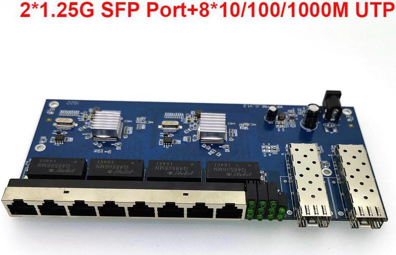 2SFP8E 10/100/1000M Gigabit Ethernet switch Ethernet Fiber Optical  8*RJ45 2*SFP 1.25G fiber Port PCBA Board