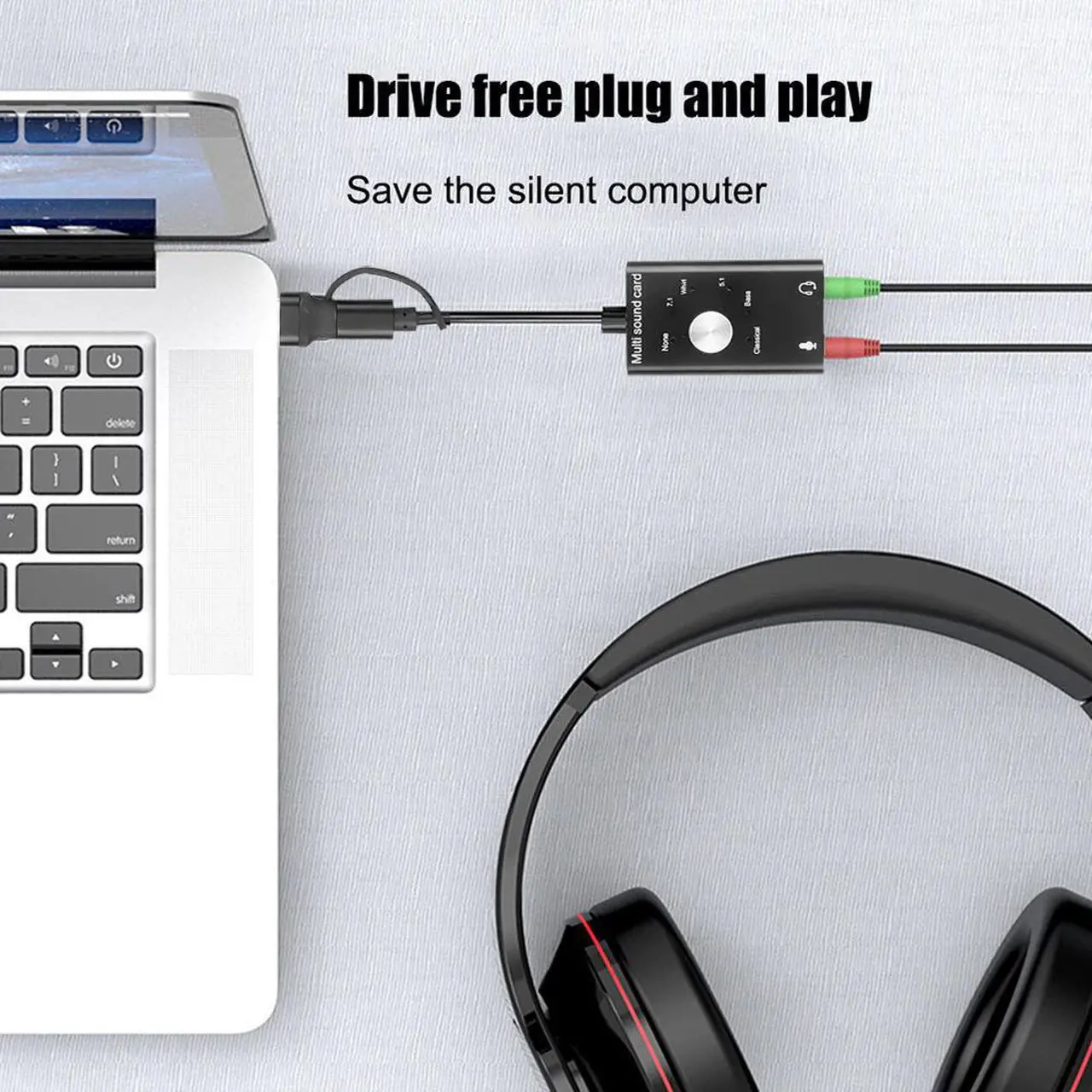 Alt view image 5 of 5 - Portable 5.1 / 7.1 USB External Sound Card Type-C to 3.5mm Jack Microphone Earphone 3D Audio For Windows Mac Linux