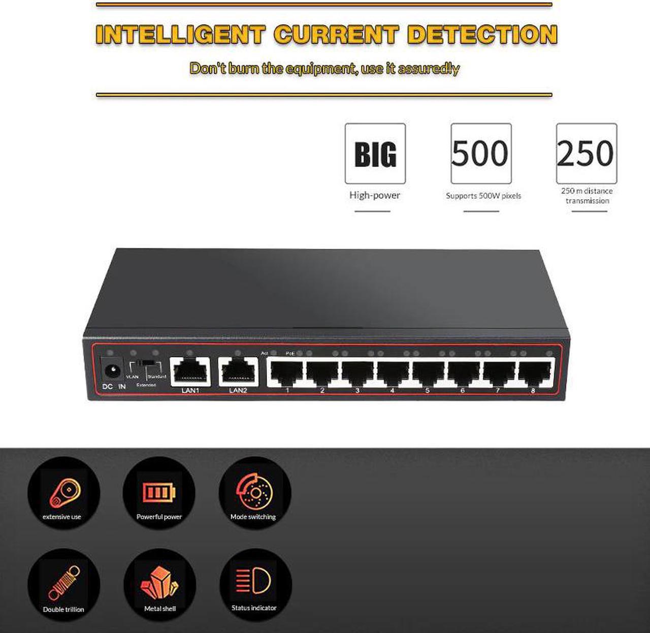 10-Port Poe Switch  48 V Power Over Ethernet Network Switch 802.3 AF / to for IP Camera / Wireless AP / CCTV Camera System