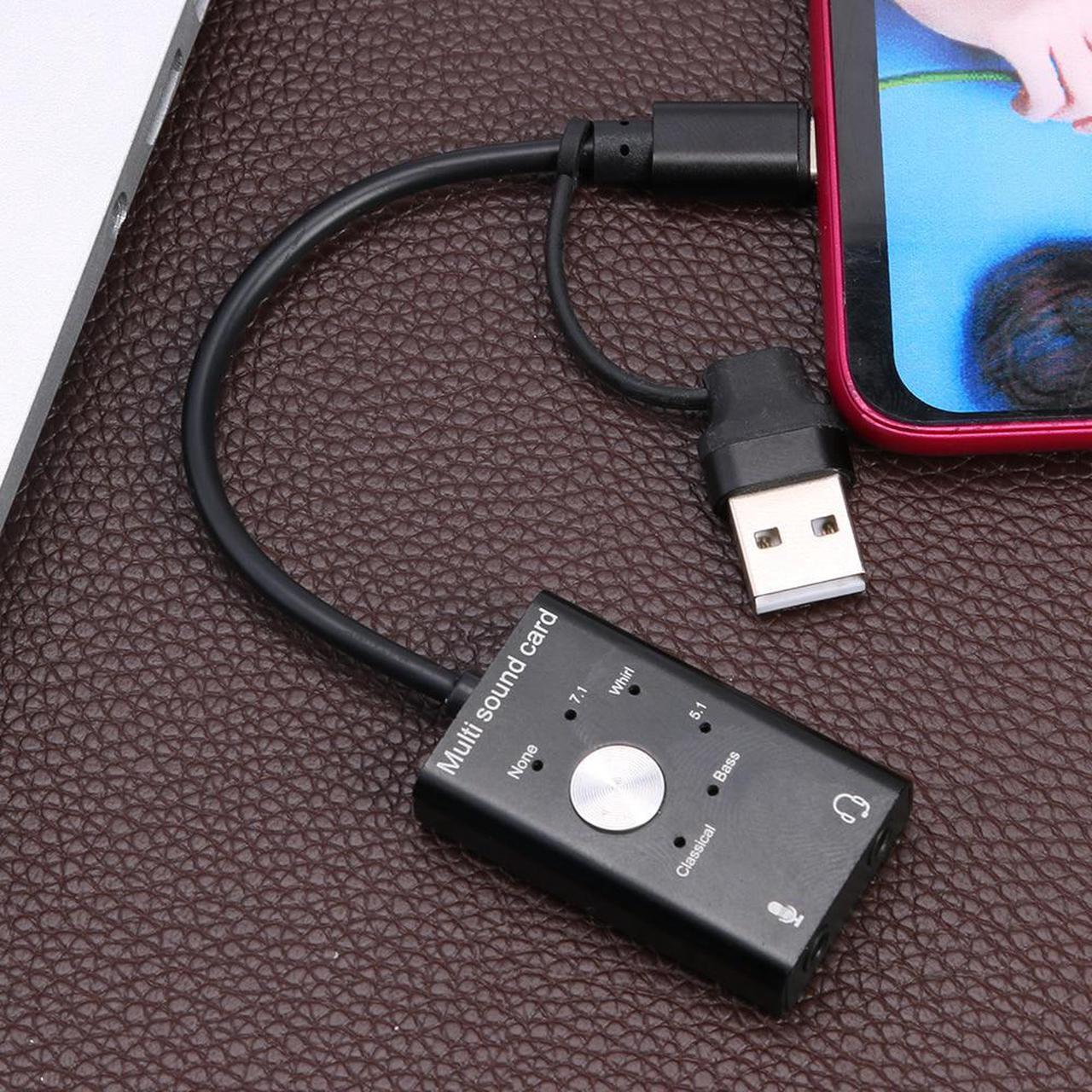 Alt view image 2 of 5 - For Win Mac Linux Android, USB 2.0 + Type C to 3.5mm jack external sound card audio adapter