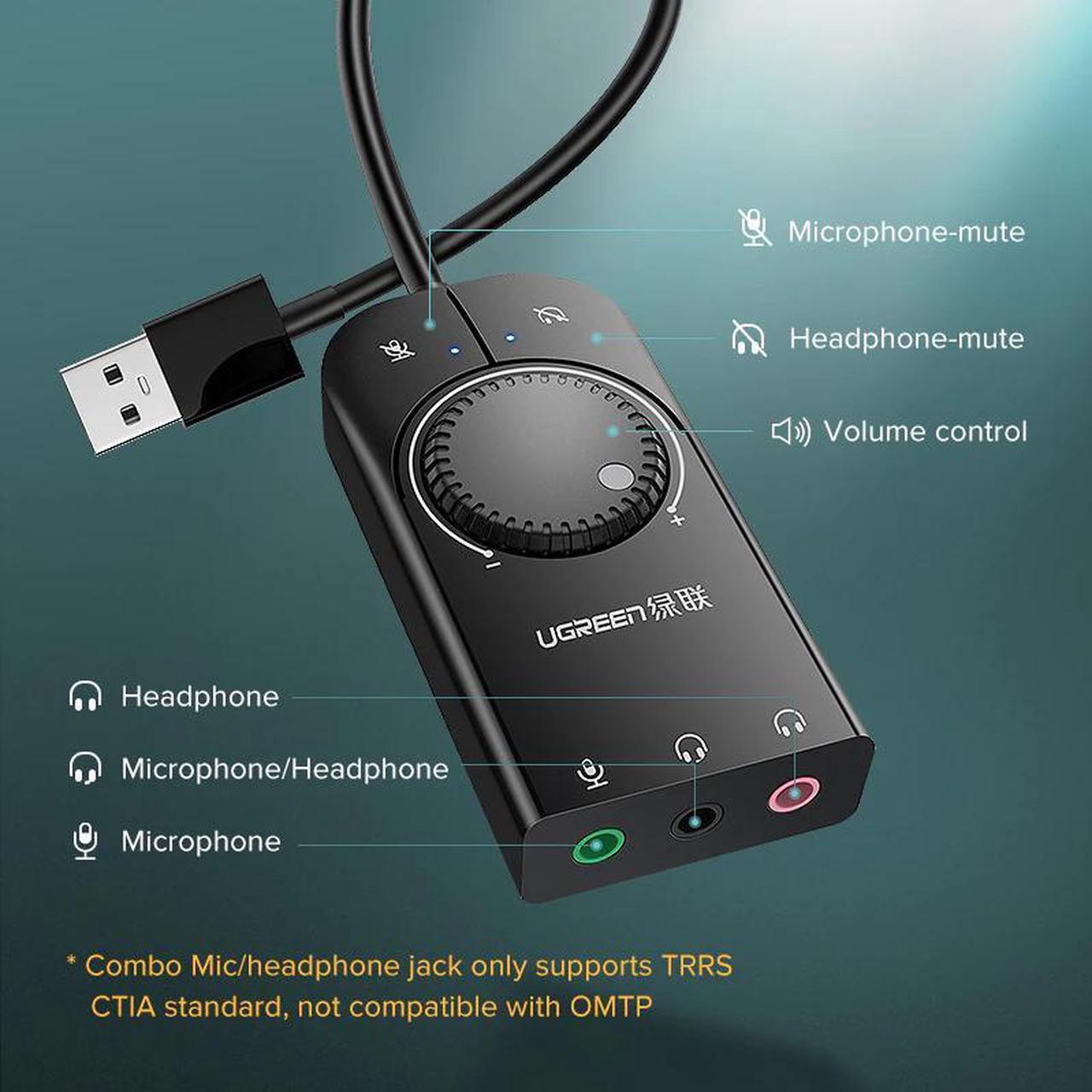 Alt view image 4 of 5 - USB Sound Card External Audio Interface 3.5mm Microphone Jack Adapter For Laptop Windows Mac PS4 Linux Headset Sound Card