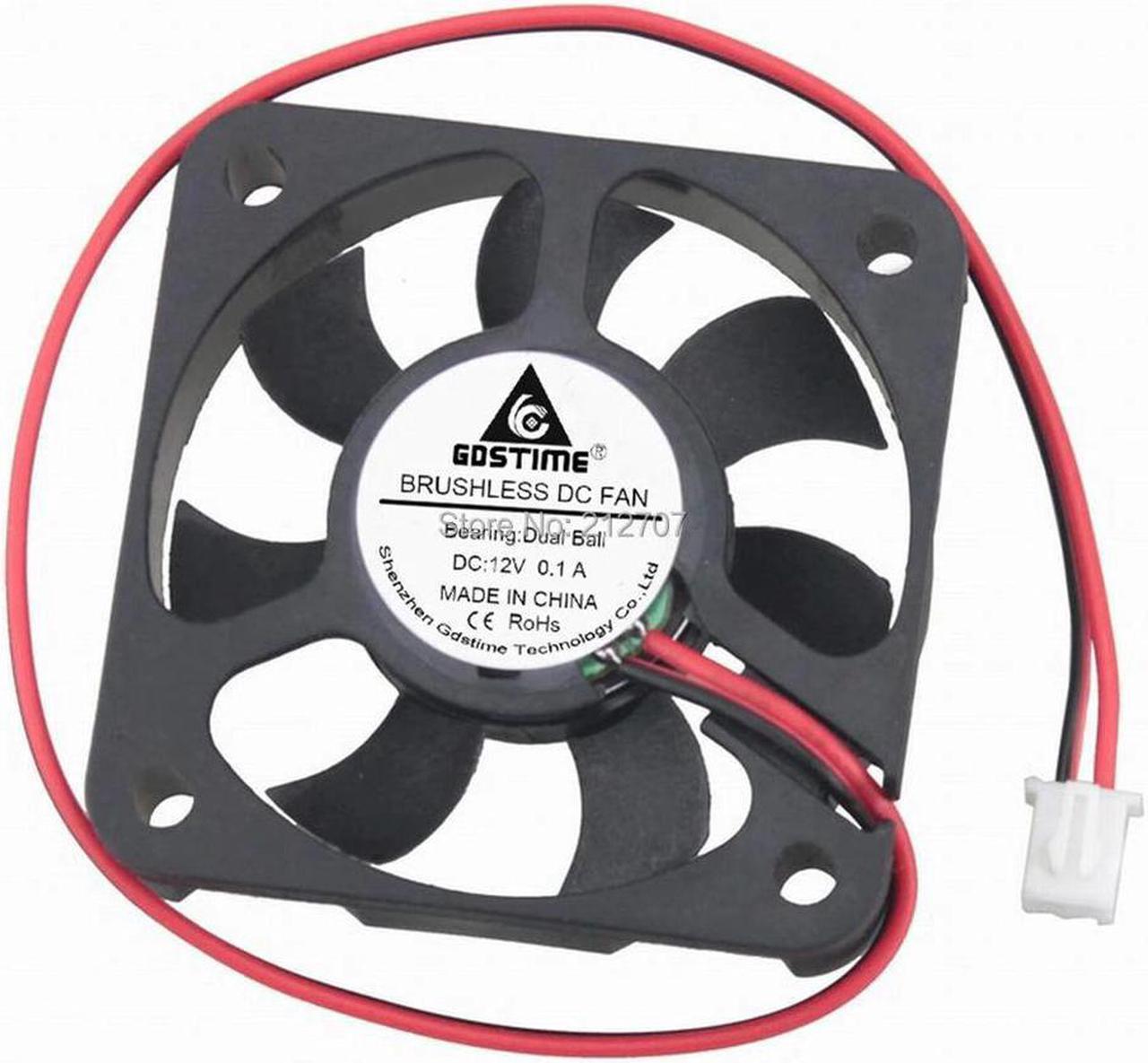 2Pcs  DC 12V 2Pin 5CM 50mm 50x50x10mm 5010 Dual Ball Bearing Brushless DC Cooling Fan