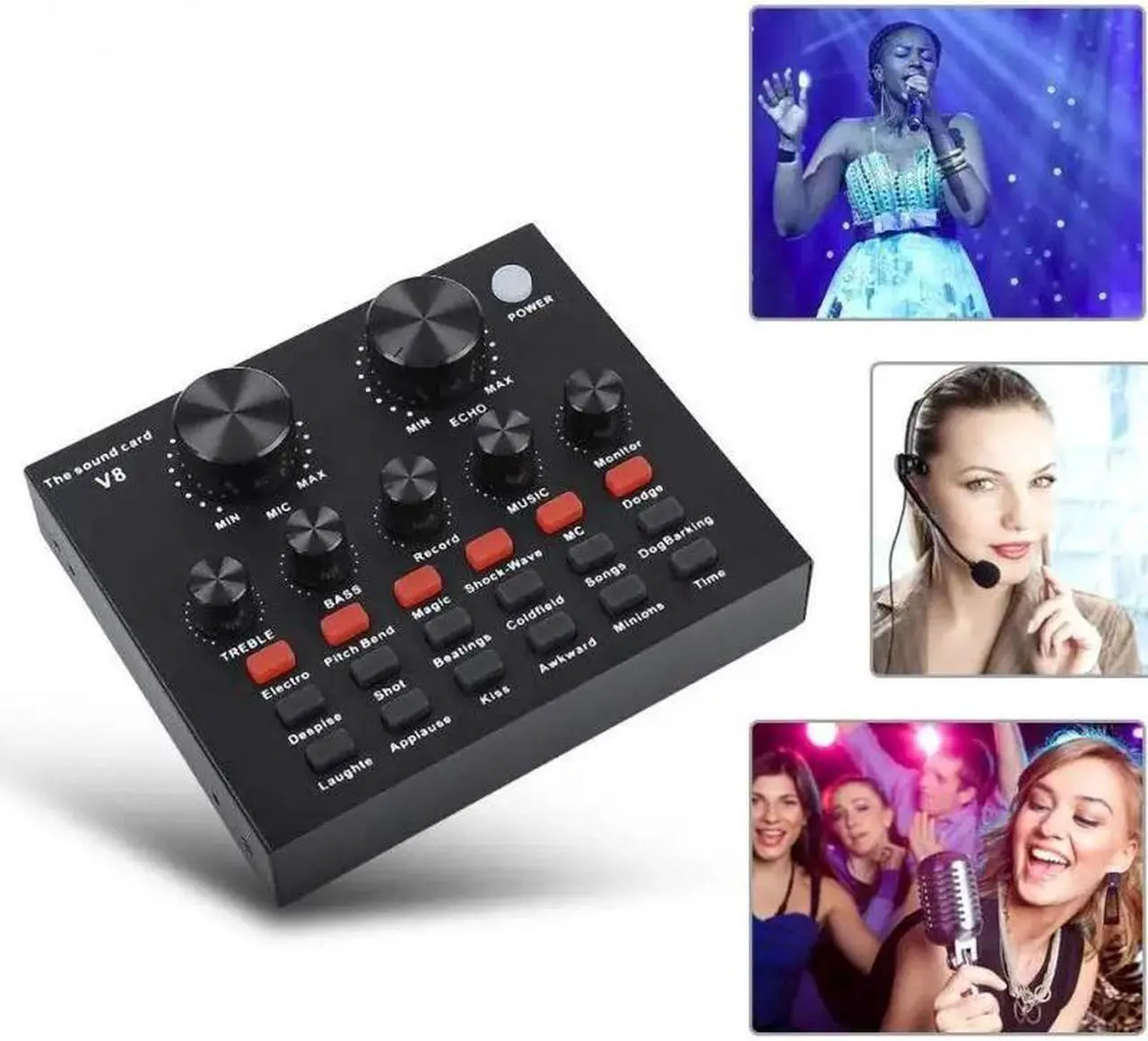 Alt view image 3 of 5 - Sound Card Audio USB 5.0 Headset Microphone Webcast Live Sound Card 12 Sound Effects 10 Modes Sound Card for Phone Computer